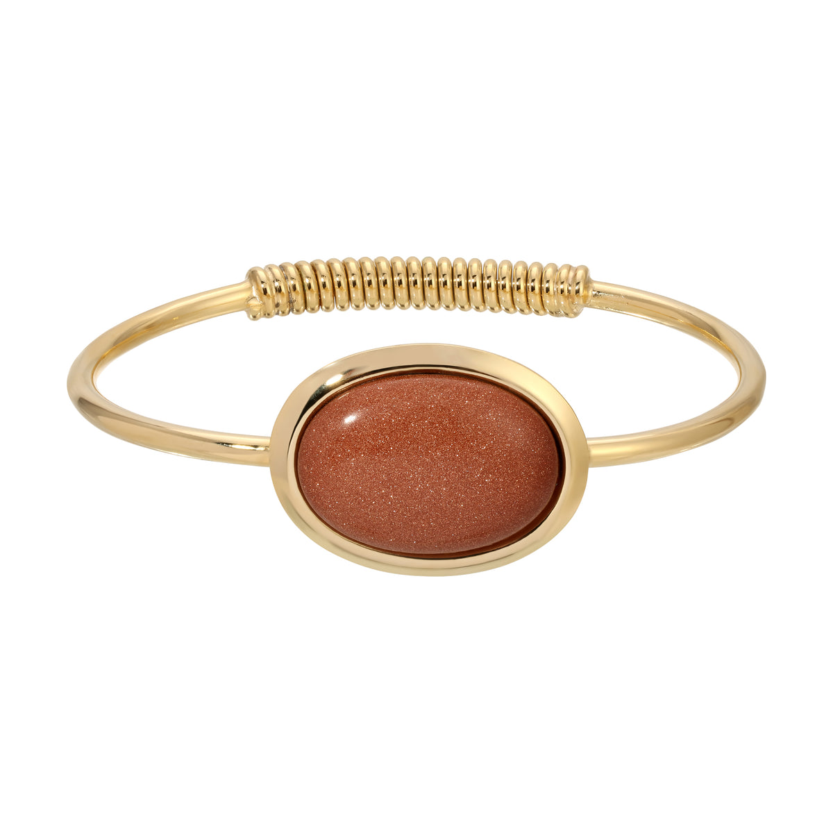 Oval Semi-Precious Goldstone Cabochon Gemstone Spring Hinge Bracelet