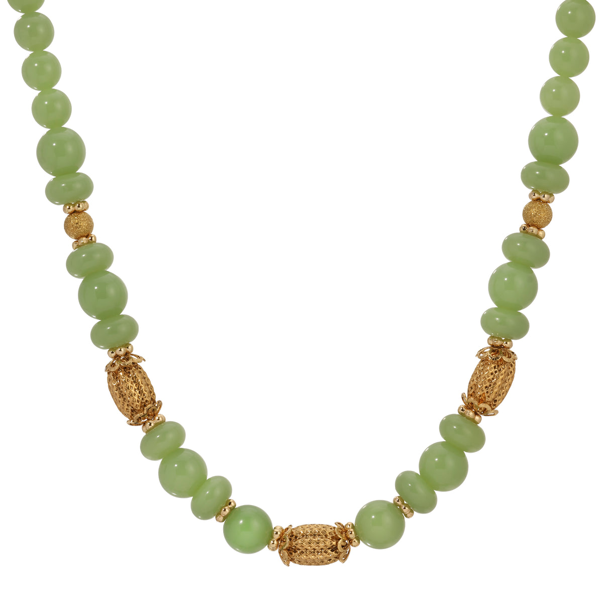 Multi-Shaped Jade & Gold Beaded Necklace 16" + 3" Extension