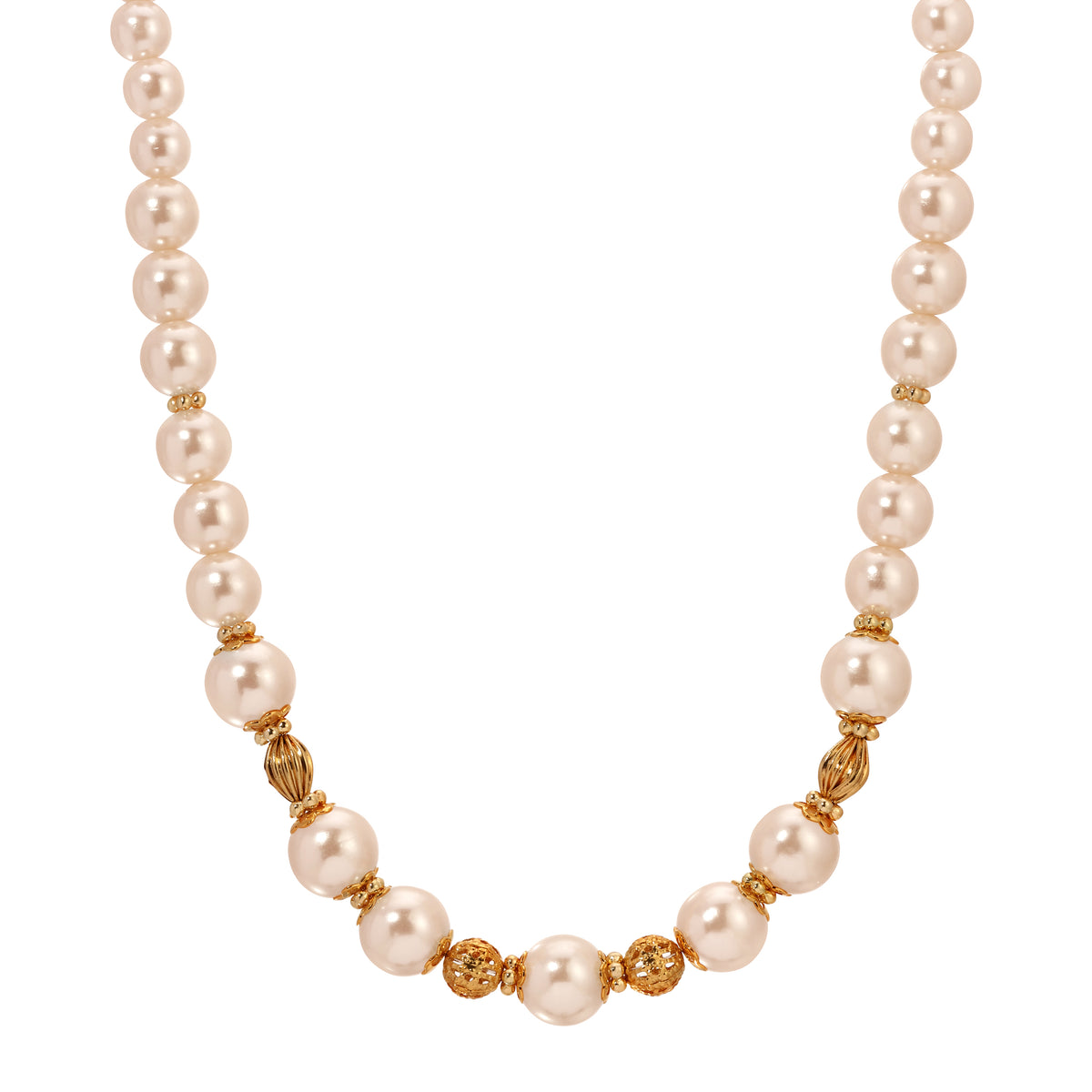 Golden Peach Faux Pearl Beaded Necklace 16" + 3" Extension