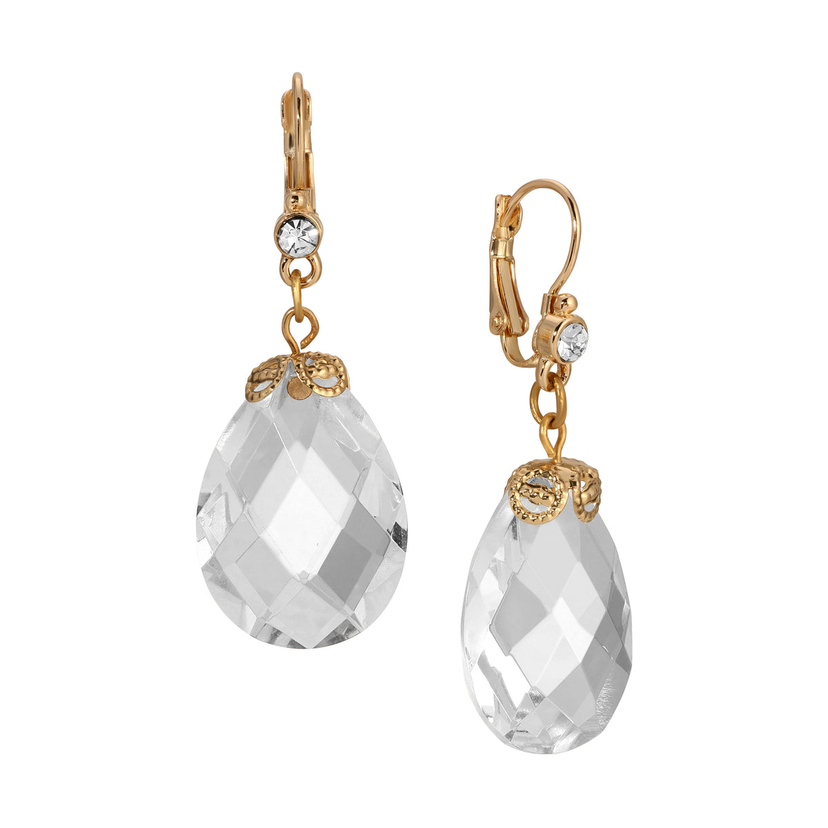 Multi-Faceted Clear Briolette Crystal Stone Drop & Dangle Earrings