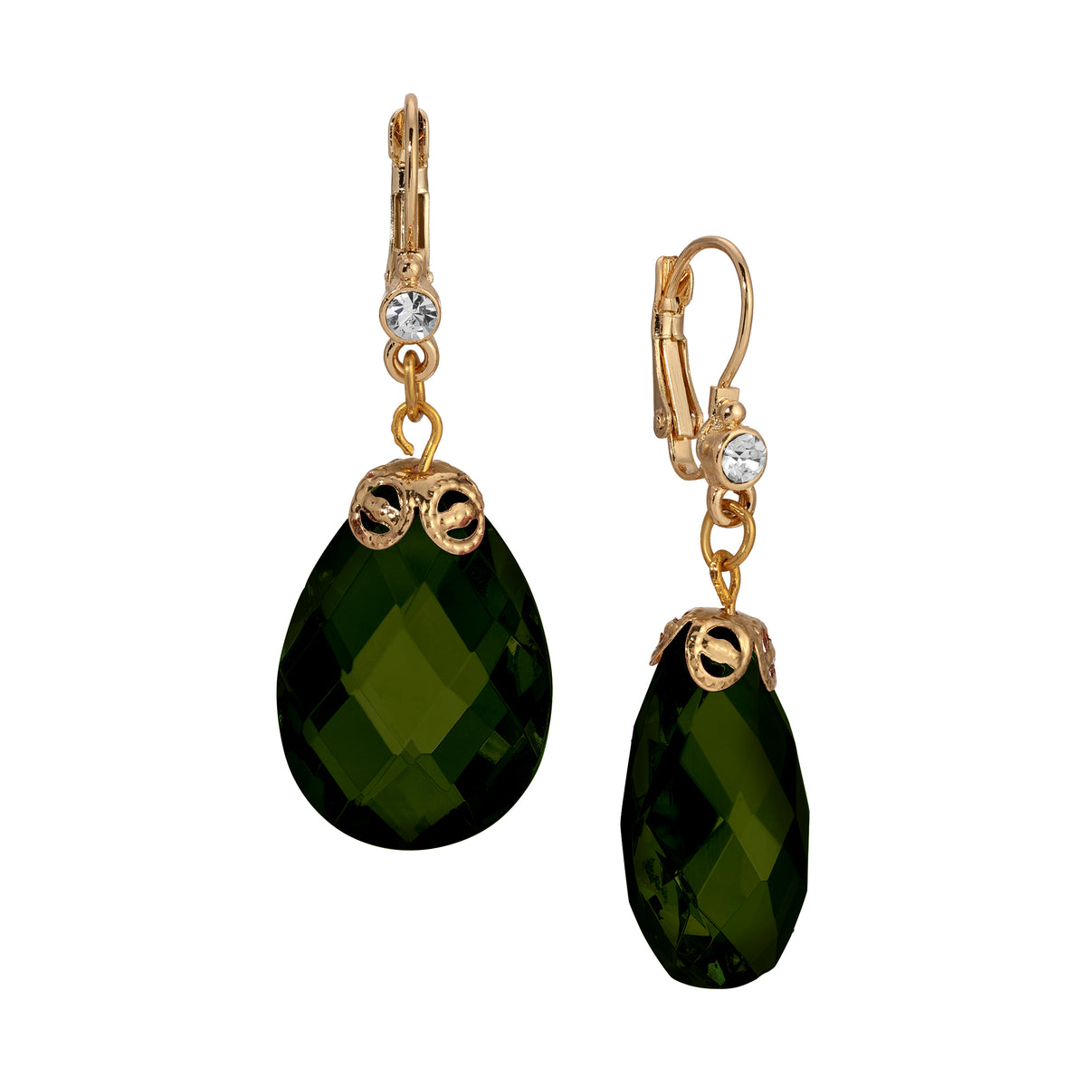Multi-Faceted Briolette Emerald Green Crystal Stone Drop & Dangle Earrings