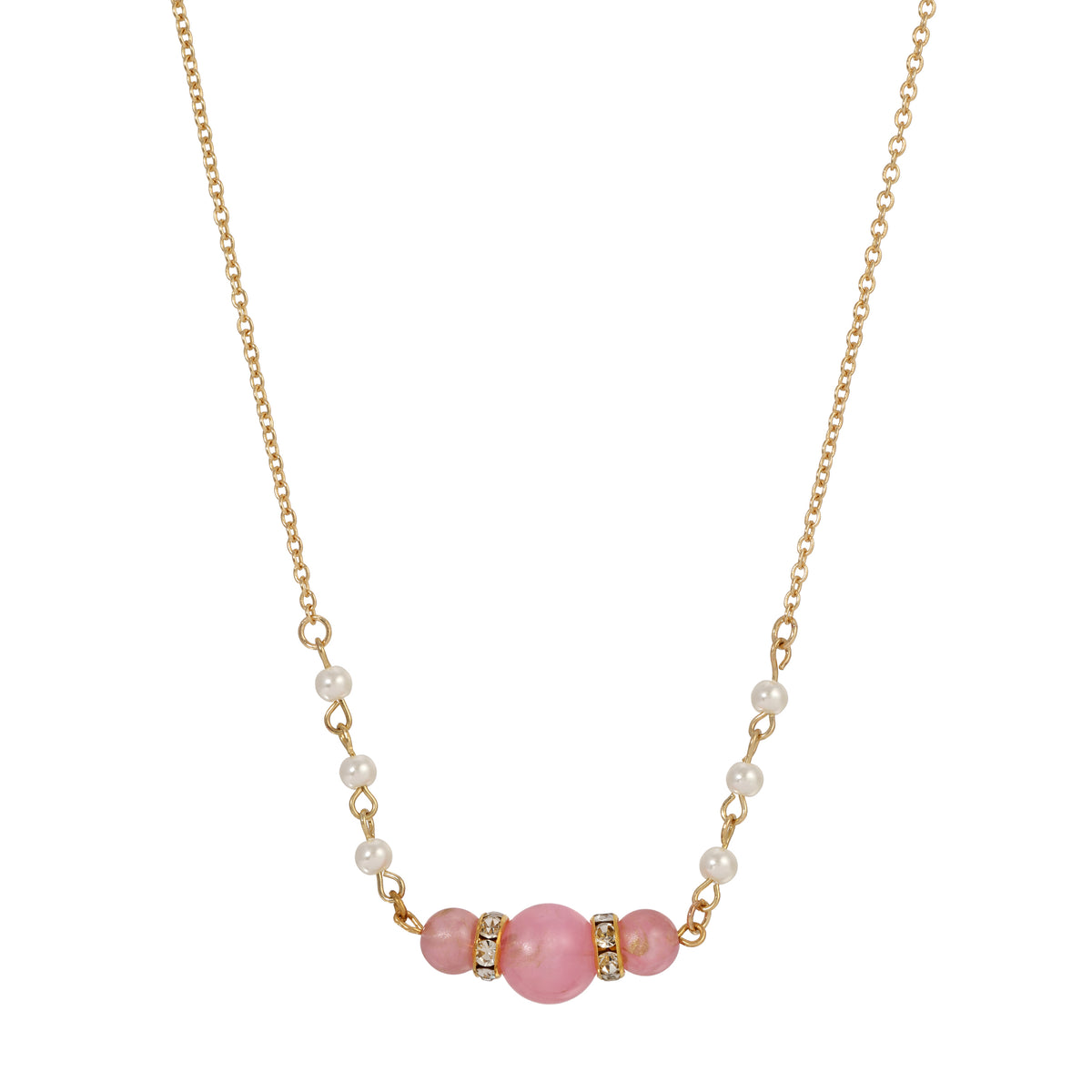 Pink Peppermint Beaded & Faux Pearl Chain Necklace 15" + 3" Extension
