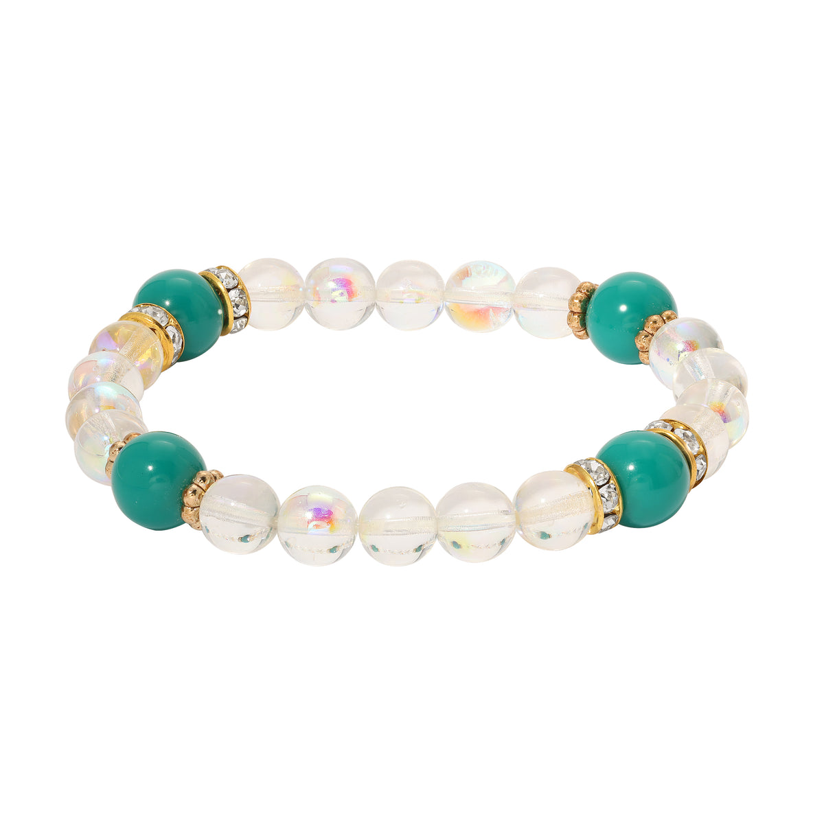 Smooth AB Glass Crystal & Round Turquoise Beaded Stretch Bracelet