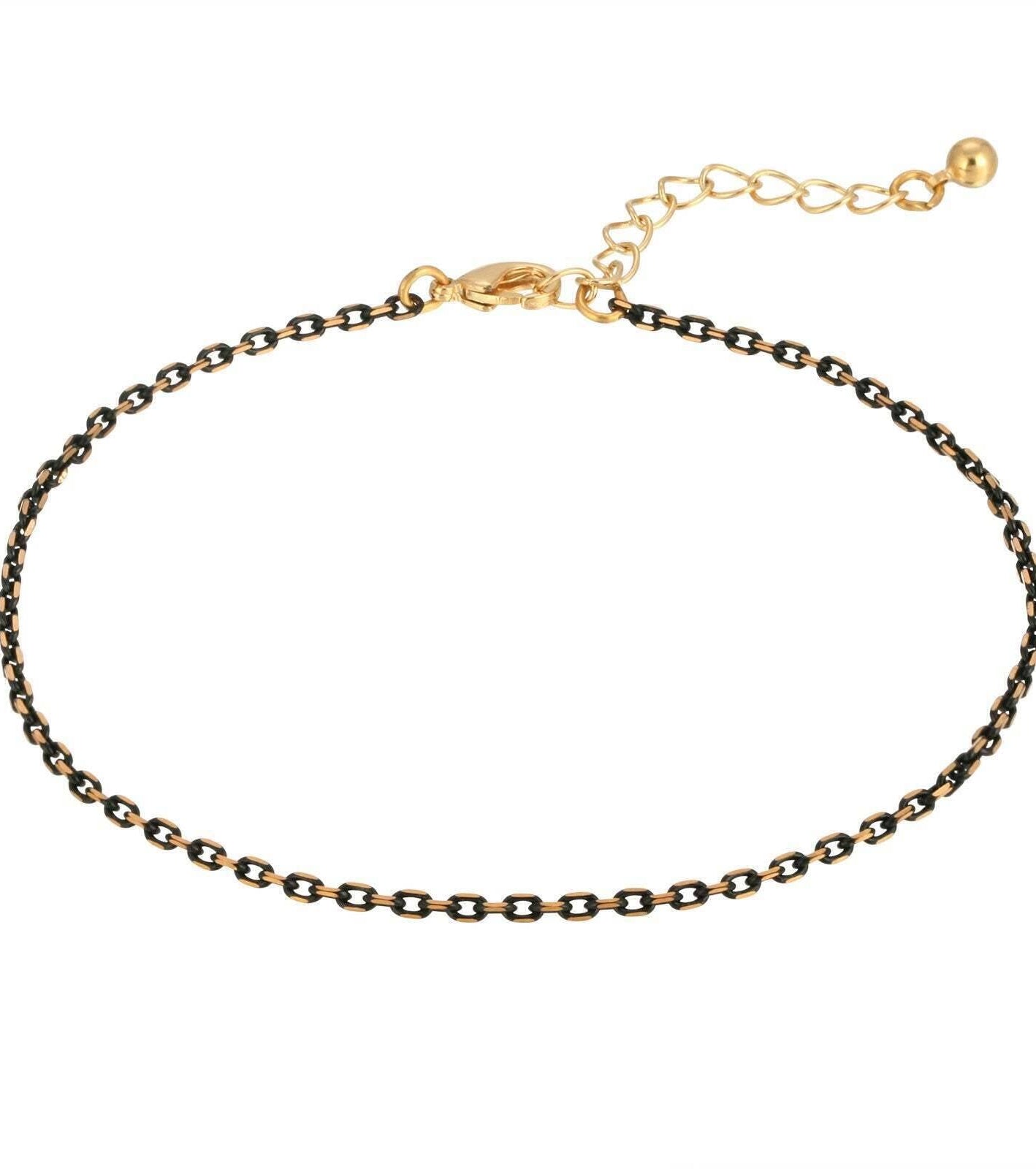 1928 Jewelry Eclipse Black And Gold Chain Anklet 9" + 1.5" Extension
