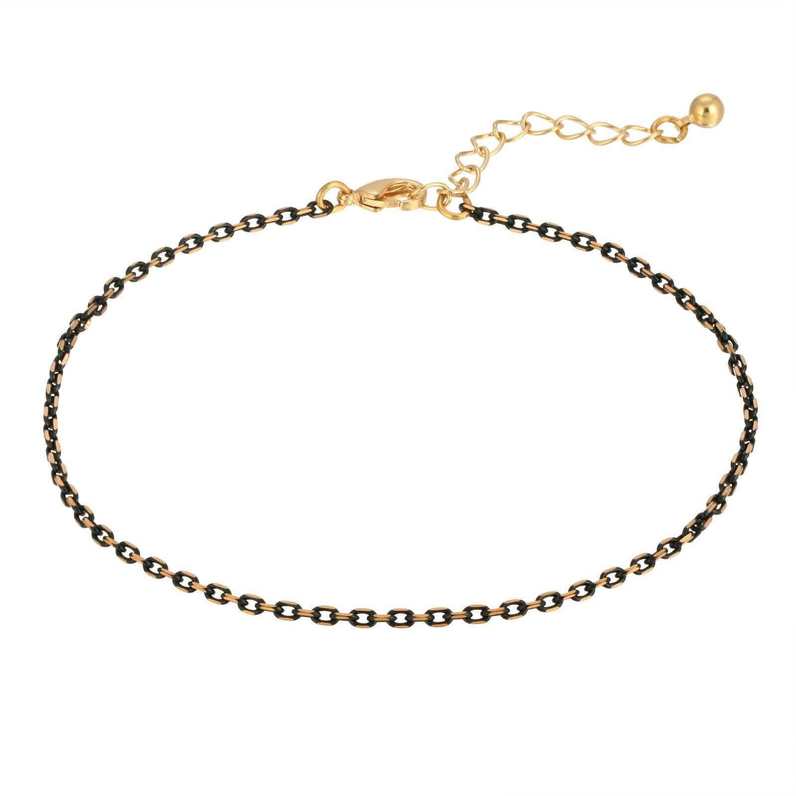 1928 Jewelry Eclipse Black And Gold Chain Anklet 9" + 1.5" Extension