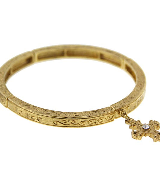 1928 Jewelry Gold Cross With Crystal Stretch Bracelet