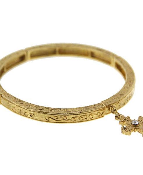 1928 Jewelry Gold Cross With Crystal Stretch Bracelet