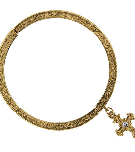 1928 Jewelry Gold Cross With Crystal Stretch Bracelet