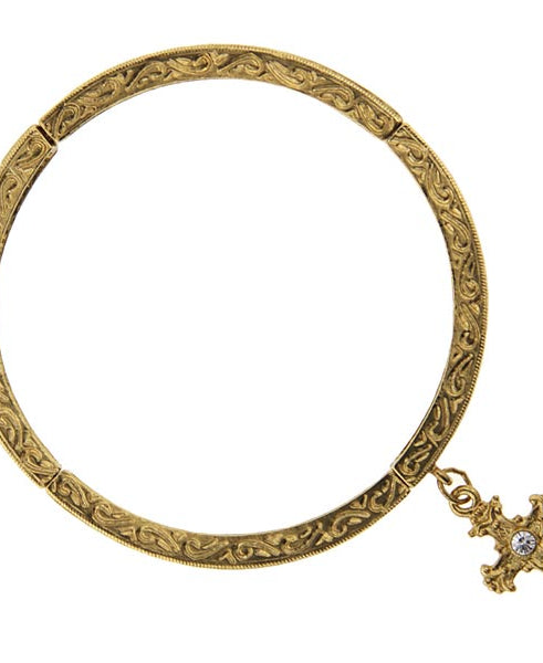 1928 Jewelry Gold Cross With Crystal Stretch Bracelet