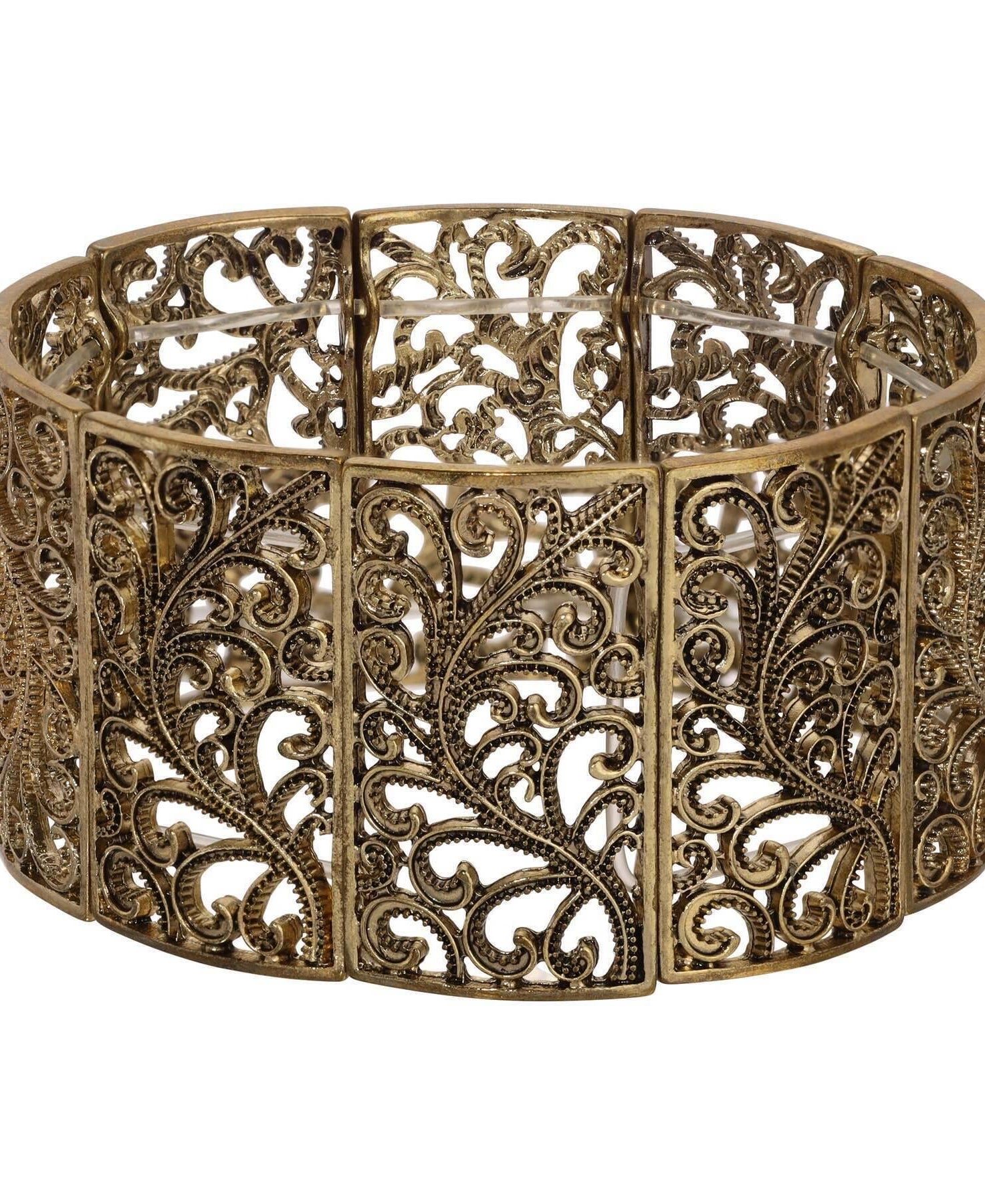 2028 Jewelry Intricate Filigree Wide Stretch Bracelet