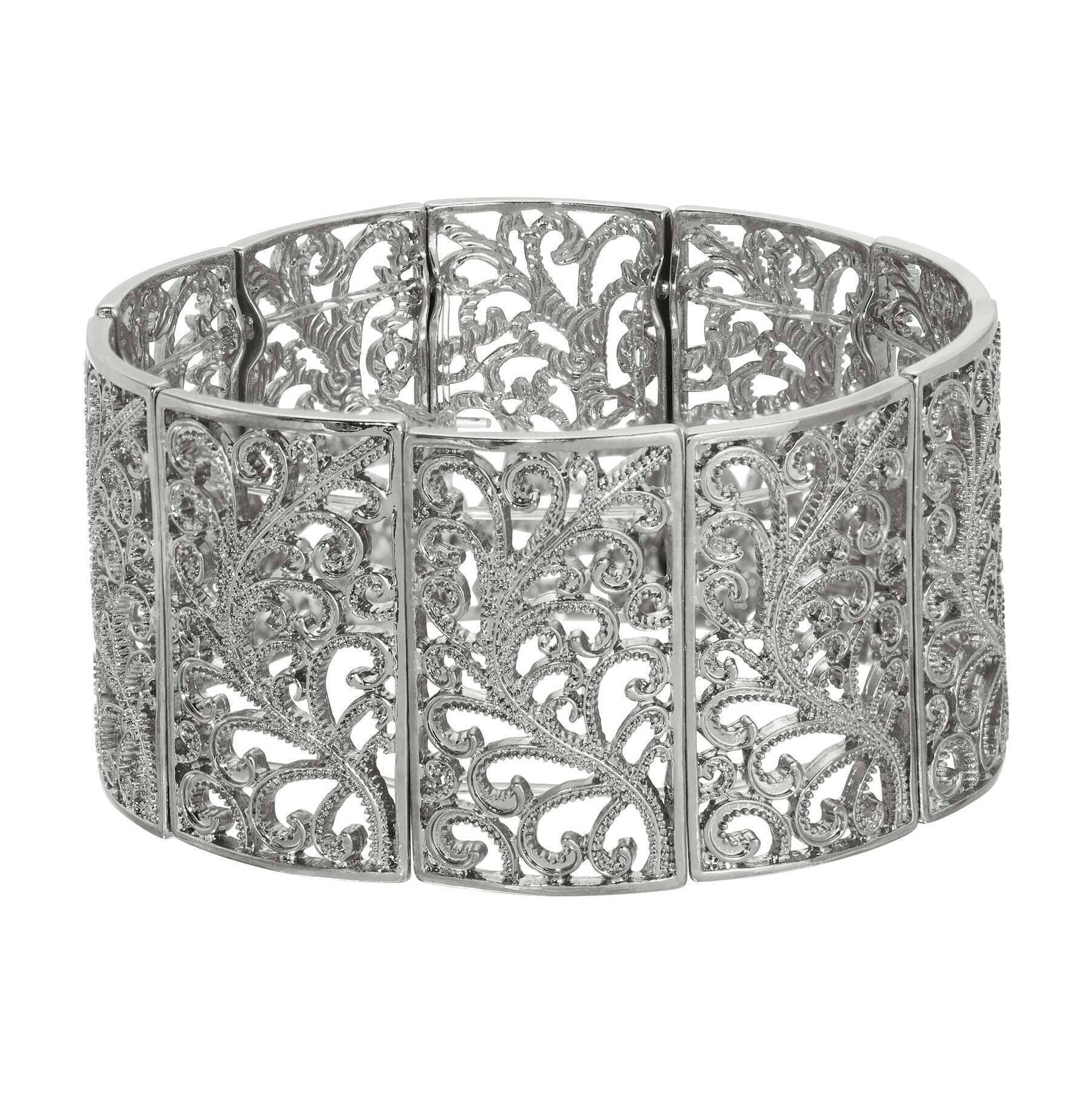 2028 Jewelry Intricate Filigree Wide Stretch Bracelet