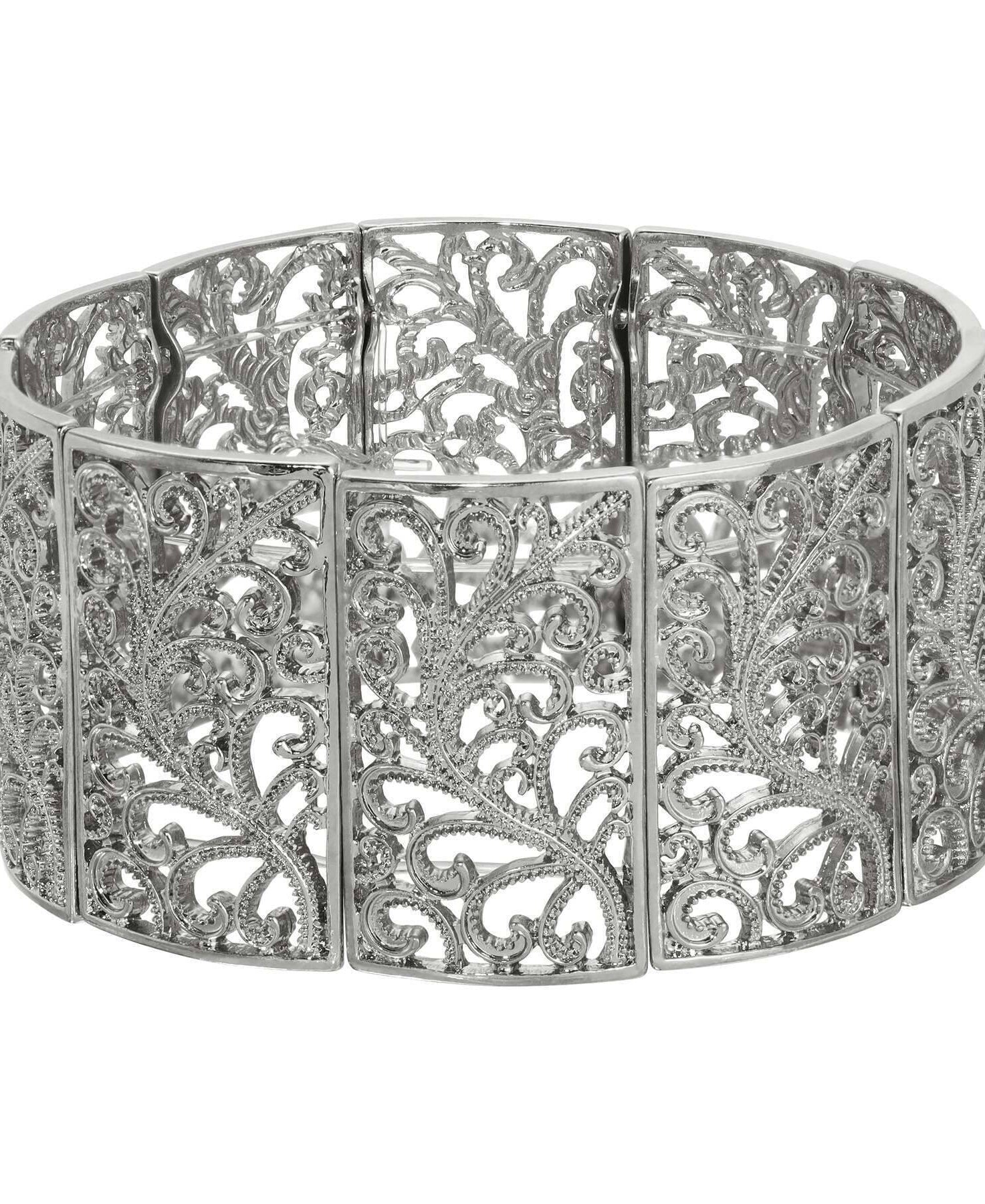 2028 Jewelry Intricate Filigree Wide Stretch Bracelet