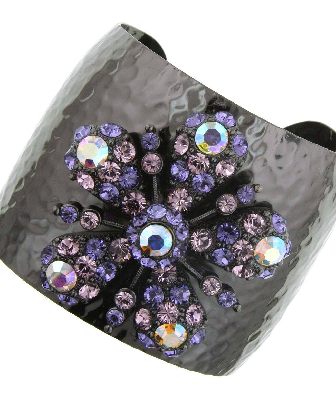 Antiquities Couture Flower Glitz Austrian Crystal Hammered Cuff Bracelet