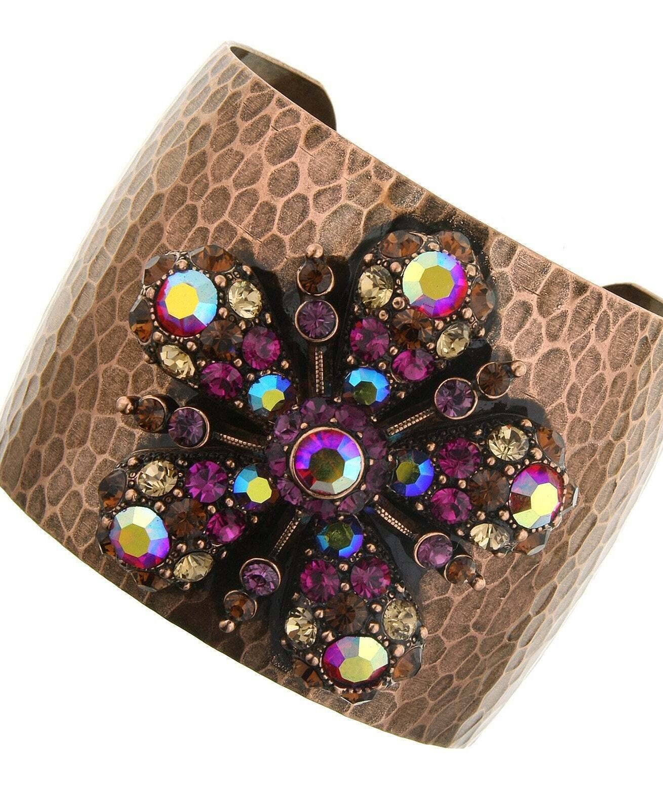 Antiquities Couture Flower Glitz Austrian Crystal Hammered Cuff Bracelet