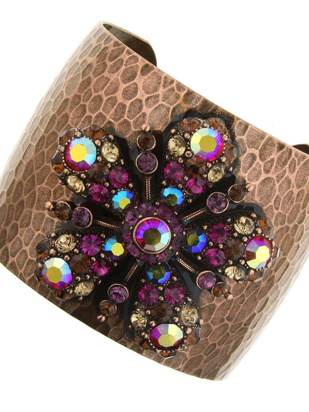 Antiquities Couture Flower Glitz Austrian Crystal Hammered Cuff Bracelet