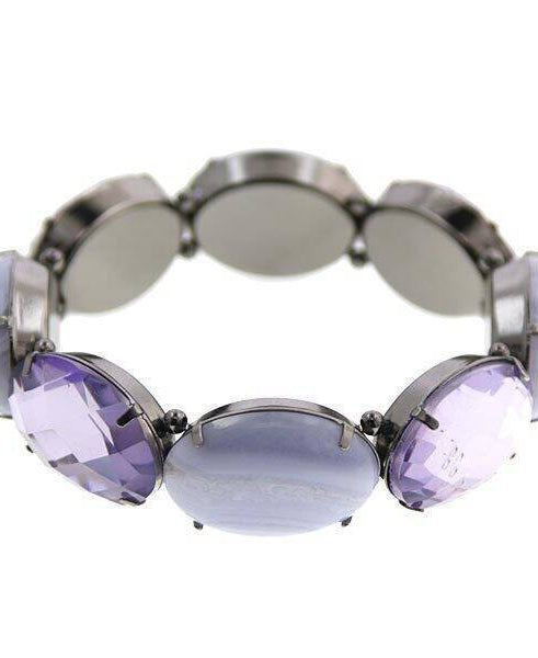 2028 Jewelry Oval Semi Precious & Crystal Stone Stretch Bracelet
