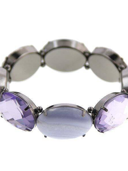 2028 Jewelry Oval Semi Precious & Crystal Stone Stretch Bracelet