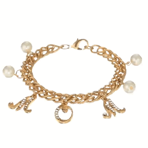 1928 Jewelry Euro Crystal Mom Charm Faux Pearl Textured Chain Bracelet