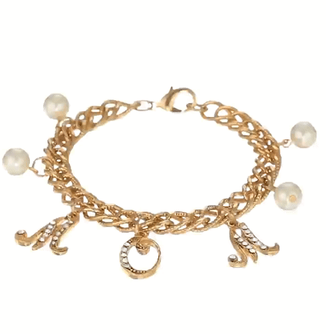 1928 Jewelry Euro Crystal Mom Charm Faux Pearl Textured Chain Bracelet