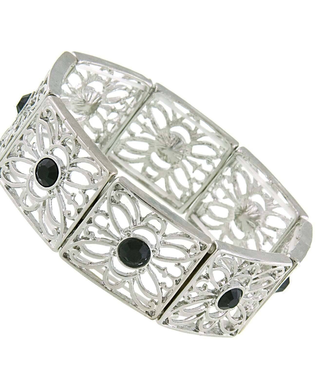 1928 Jewelry Square Butterfly Filigree Crystal Stretch Bracelet