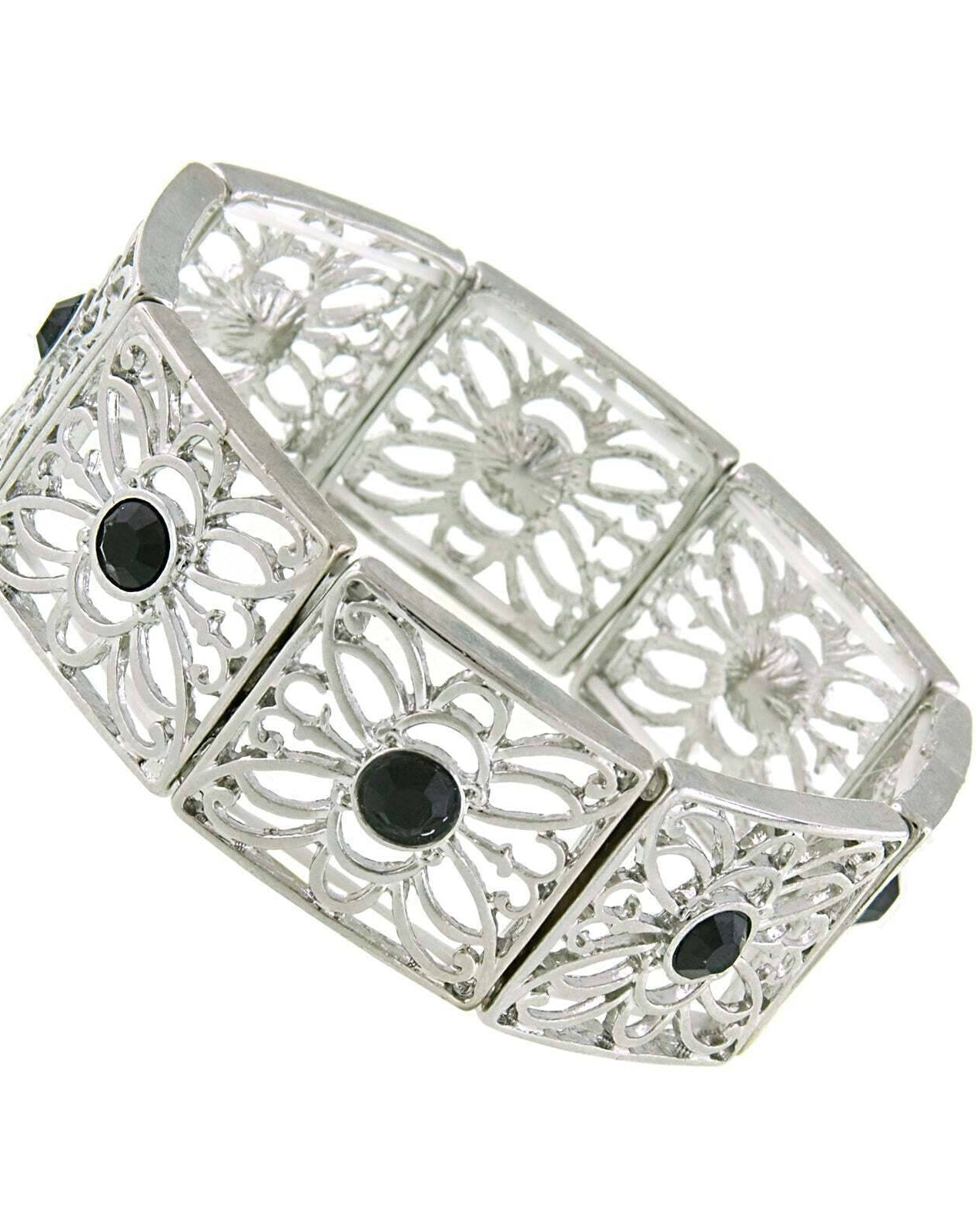 1928 Jewelry Square Butterfly Filigree Crystal Stretch Bracelet