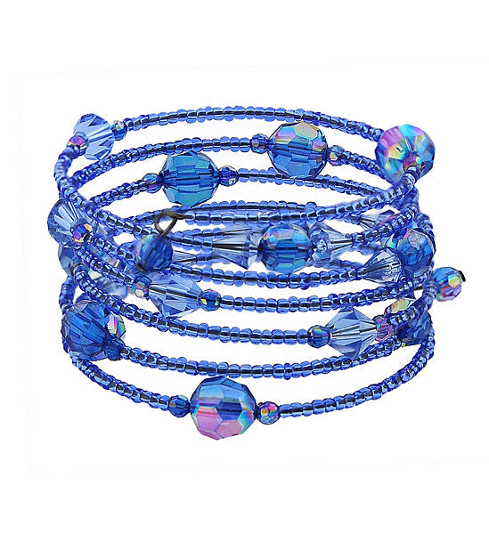 2028 Jewelry 5 Row Sapphire Blue AB Beaded Coil Bracelet