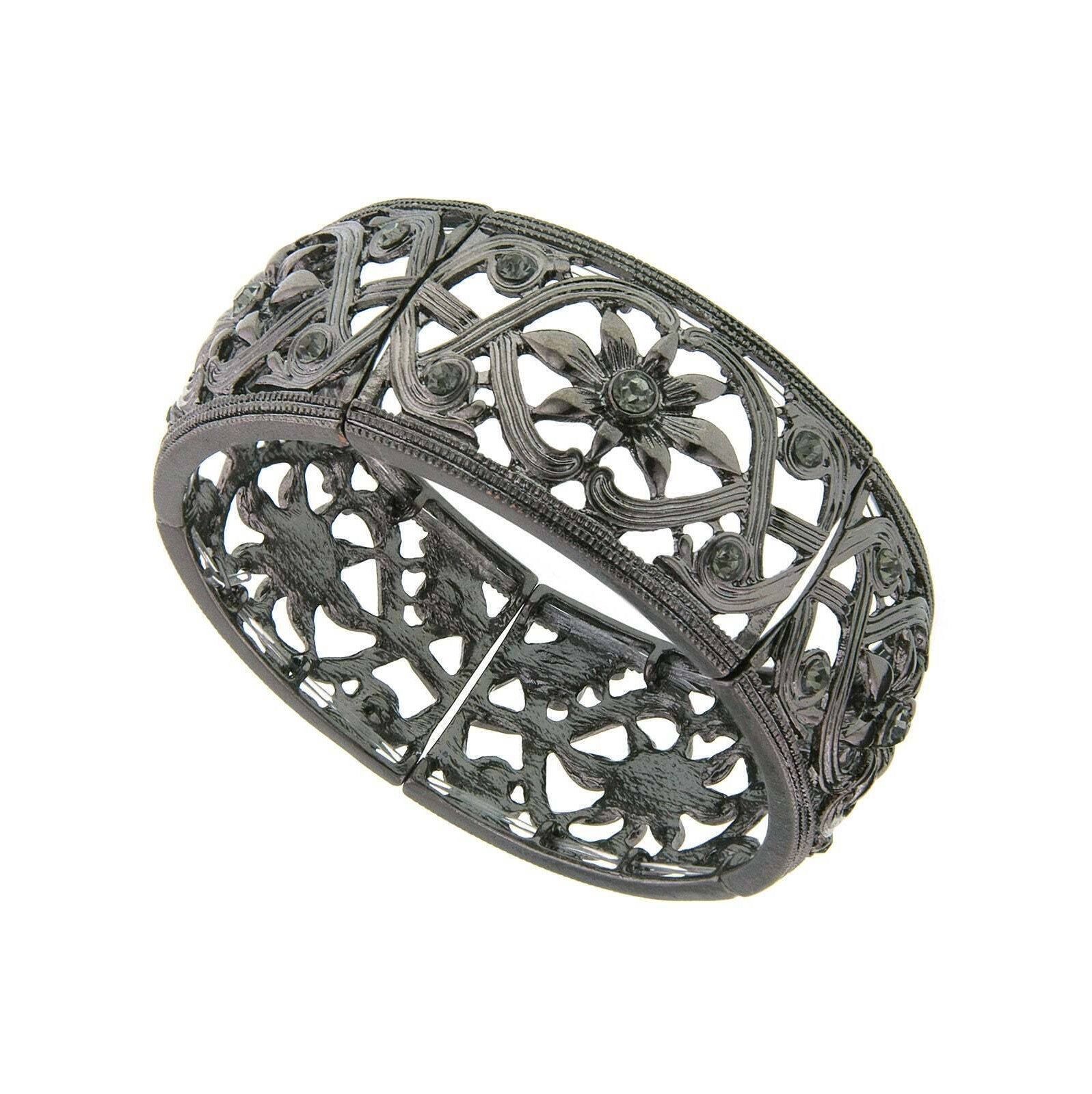 2028 Jewelry Ornate Filigree & Flower Designed Crystal Stretch Bracelet