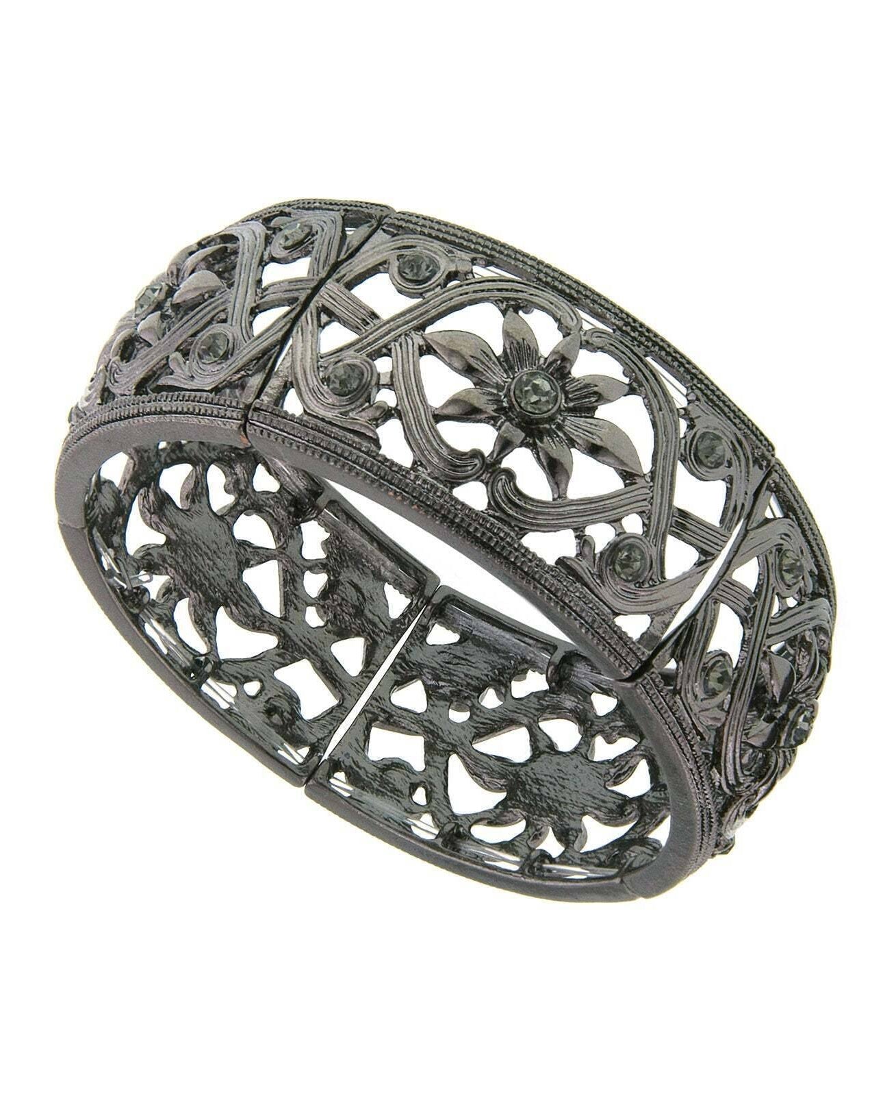 2028 Jewelry Ornate Filigree & Flower Designed Crystal Stretch Bracelet