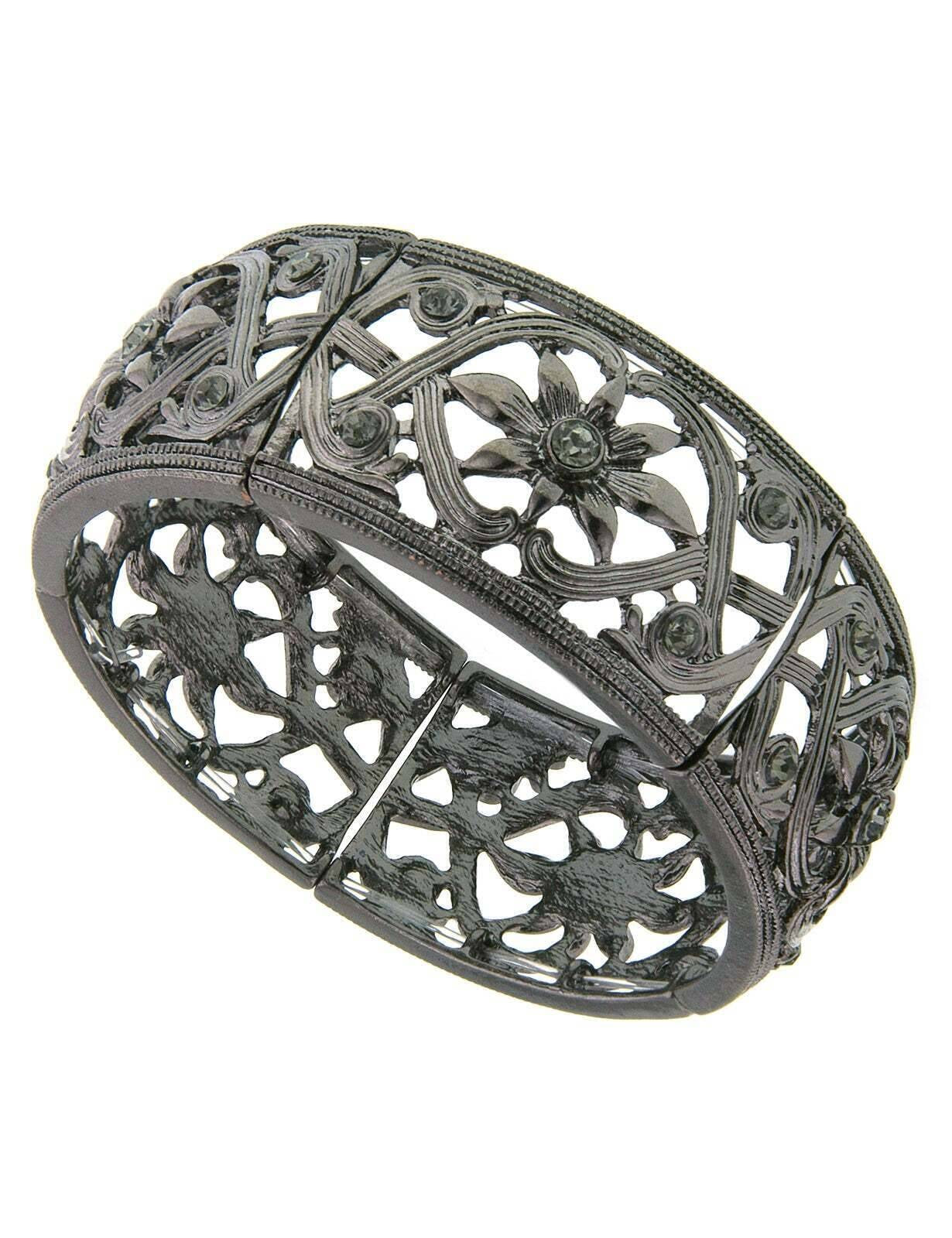 2028 Jewelry Ornate Filigree & Flower Designed Crystal Stretch Bracelet