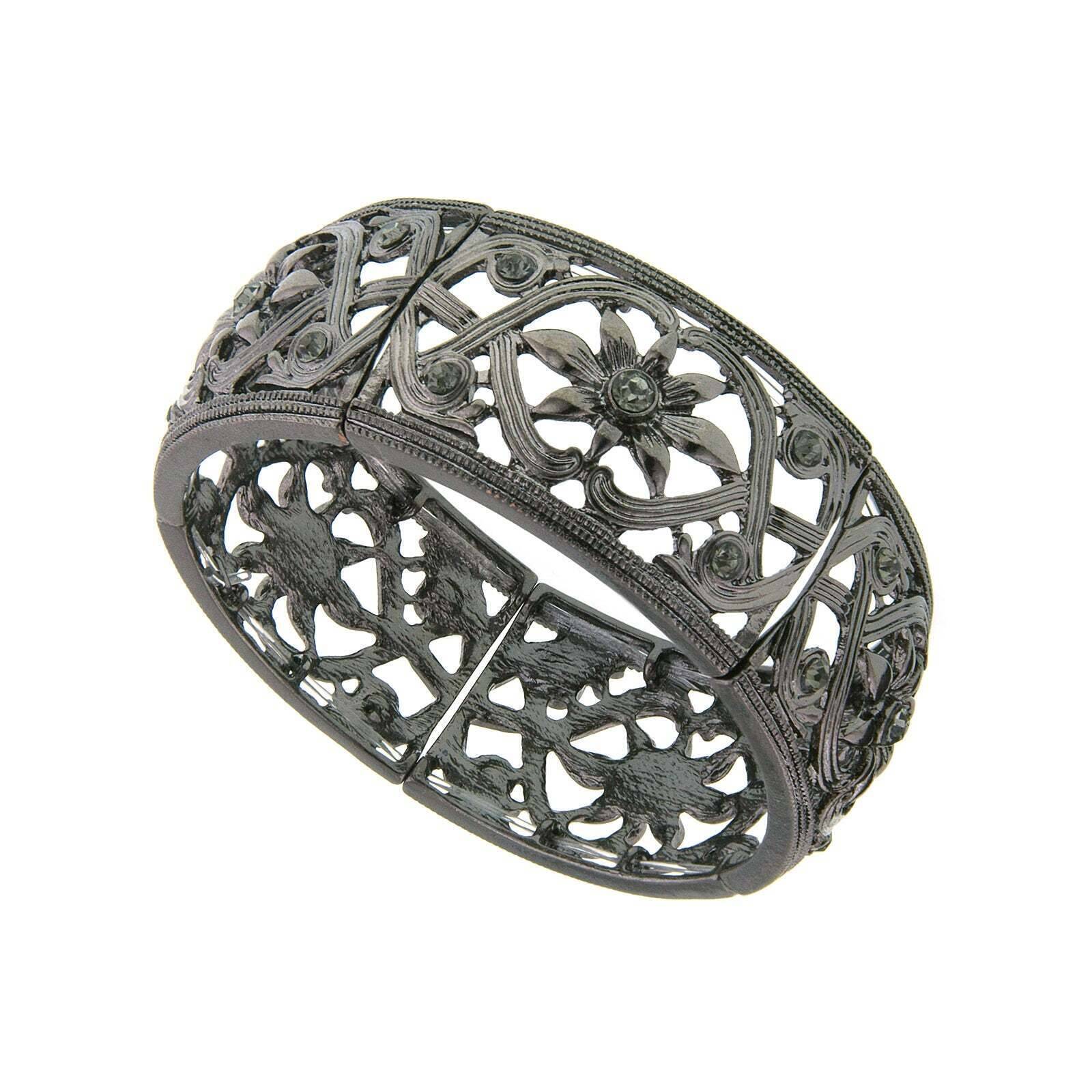 2028 Jewelry Ornate Filigree & Flower Designed Crystal Stretch Bracelet