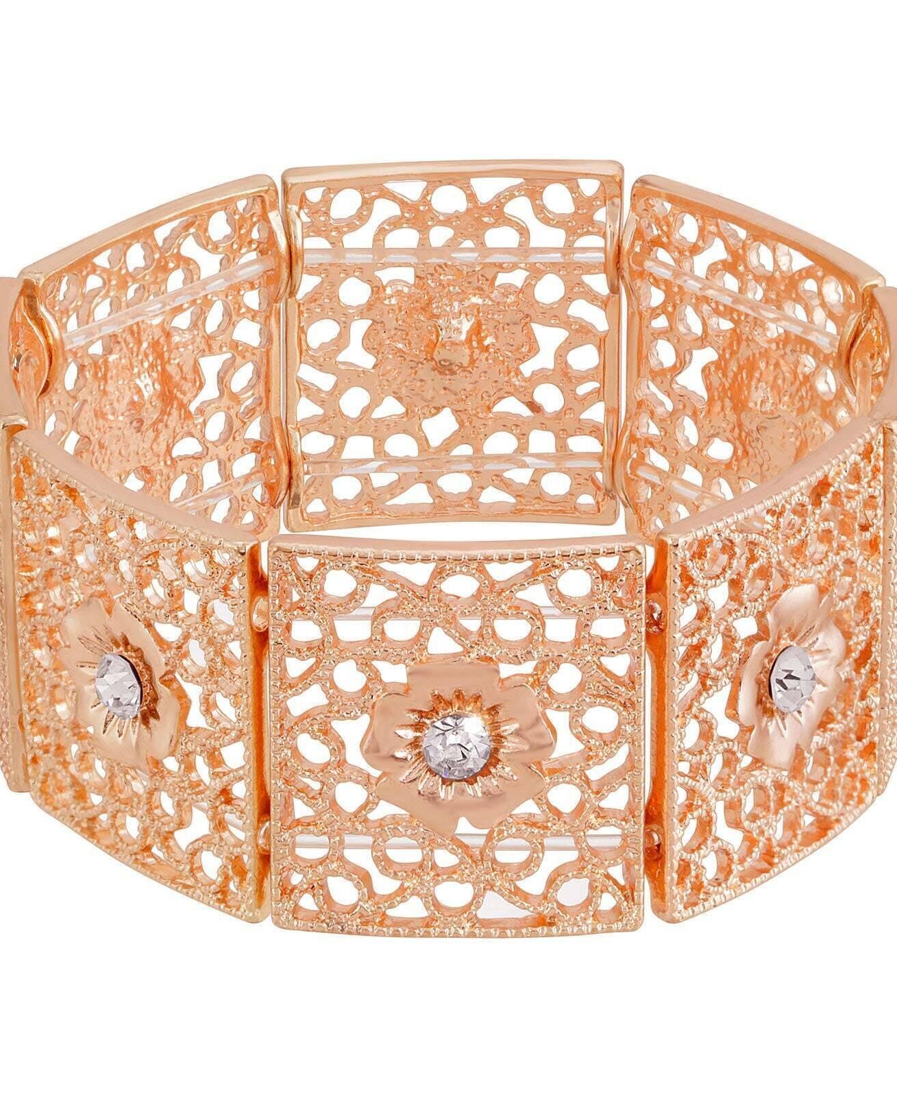 1928 Jewelry Square Filigree Flower Crystal Stretch Bracelet