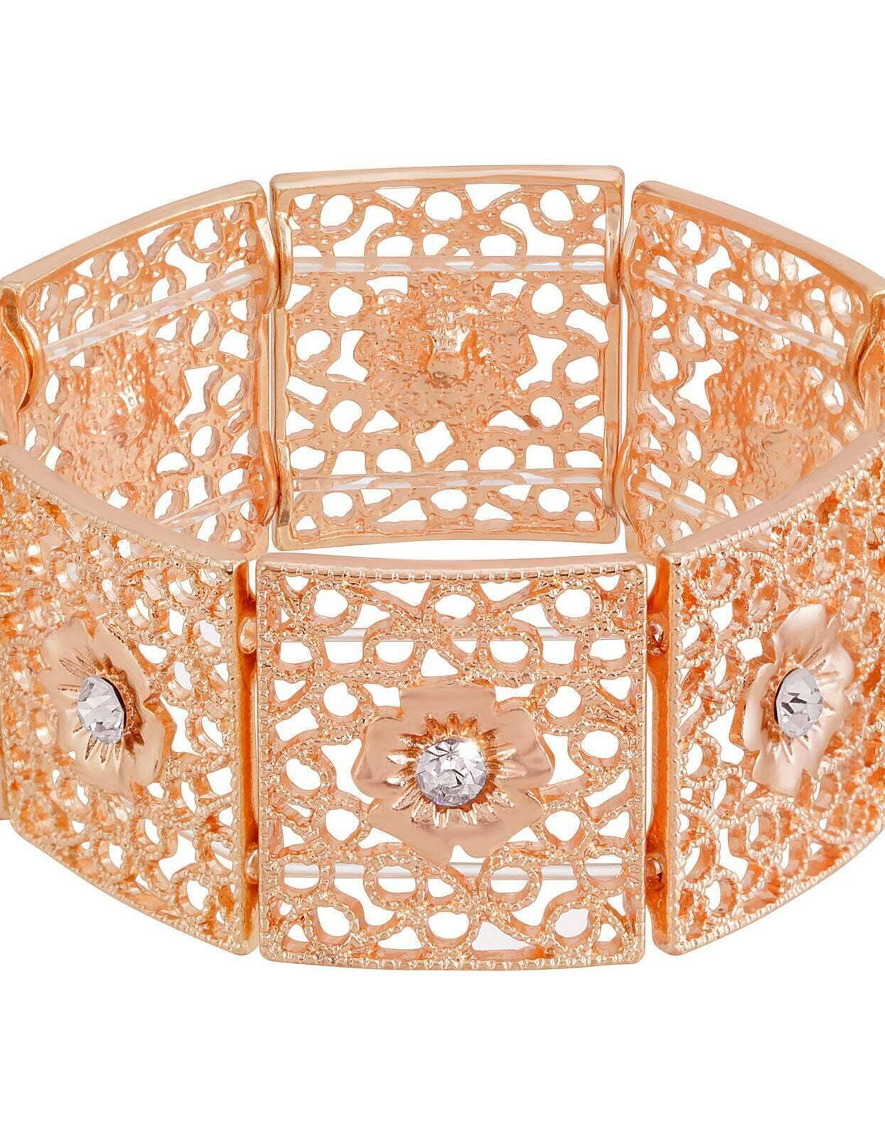 1928 Jewelry Square Filigree Flower Crystal Stretch Bracelet