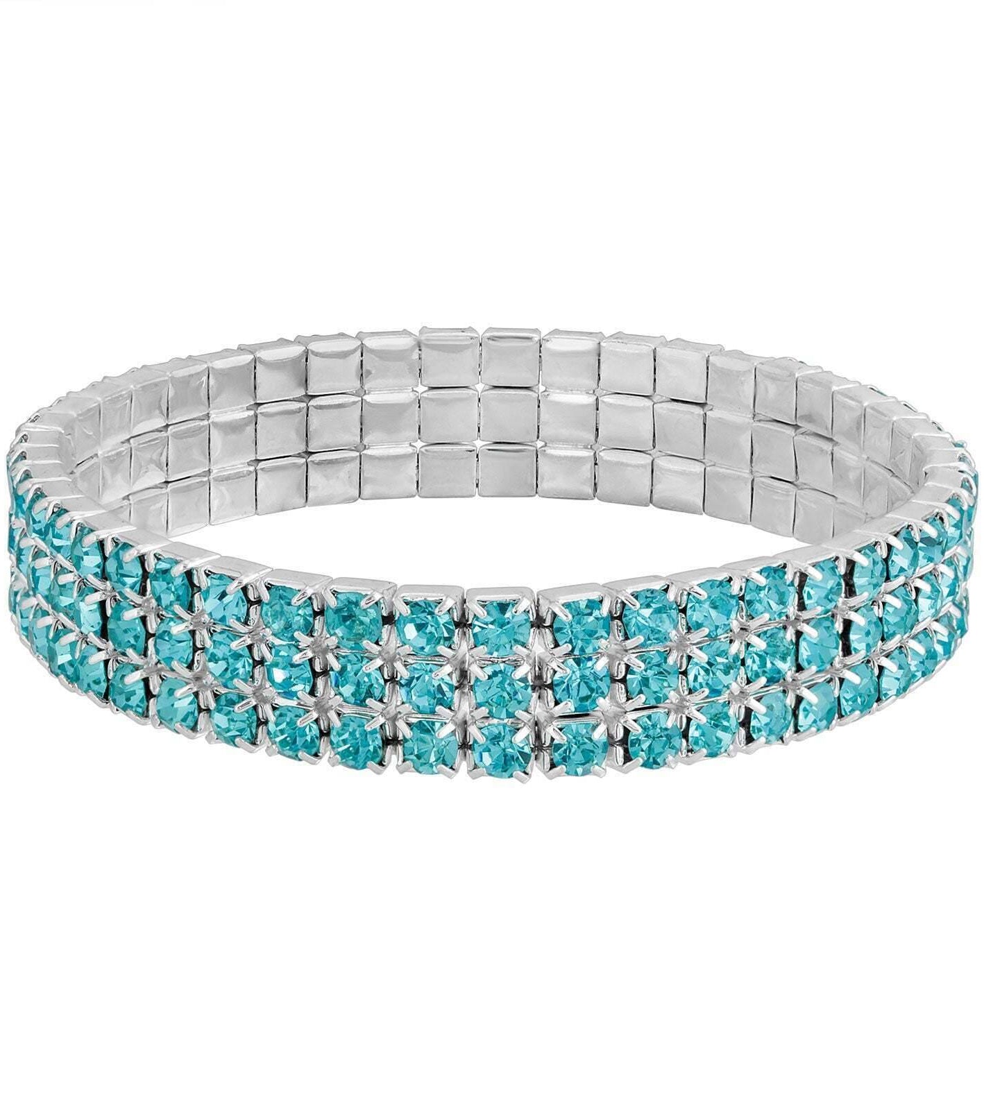 2028 Jewelry 3-Row Rhinestone Stretch Bracelet