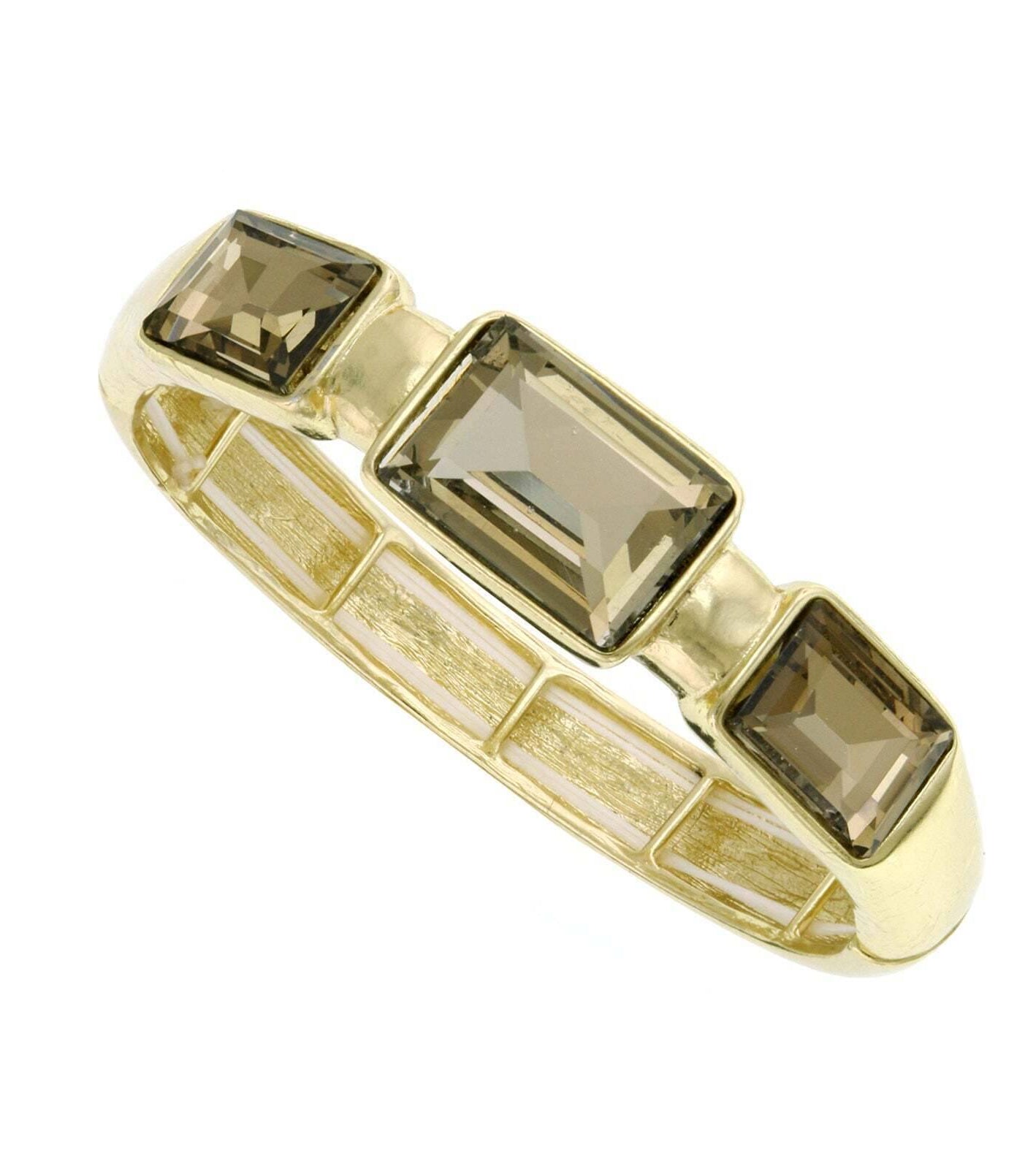 2028 Jewelry Triple Rectangular Light Topaz Stone Stretch Bracelet
