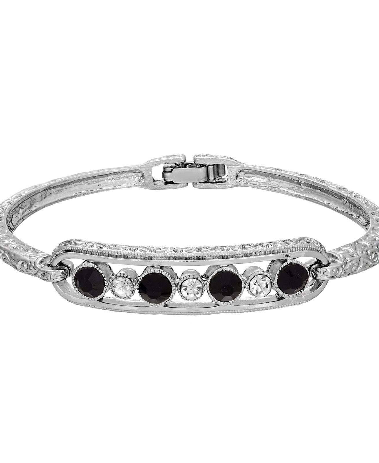 1928 Jewelry Slim Vine Textured Crystal Clasp Bracelet