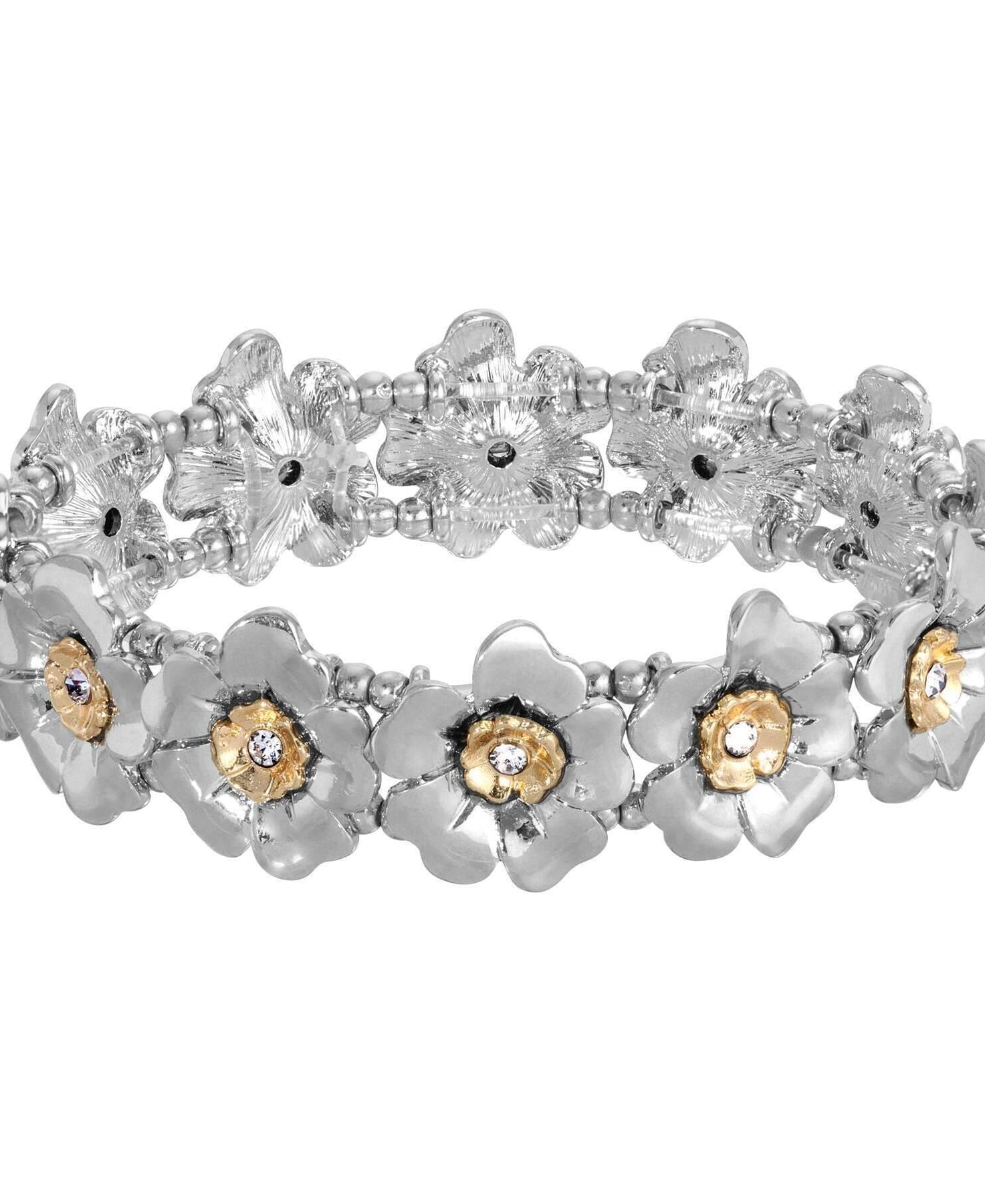 2028 Jewelry Two Tone Crystal Flower Stretch Bracelet