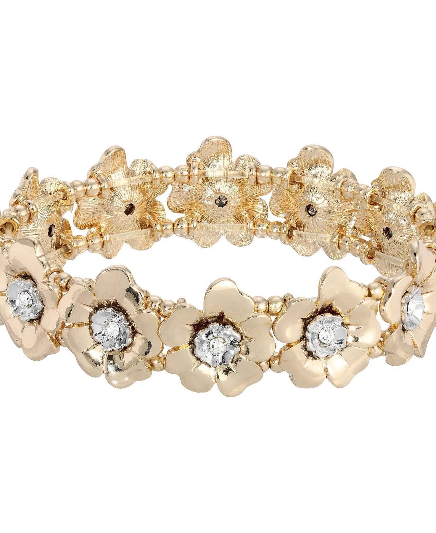 2028 Jewelry Two Tone Crystal Flower Stretch Bracelet