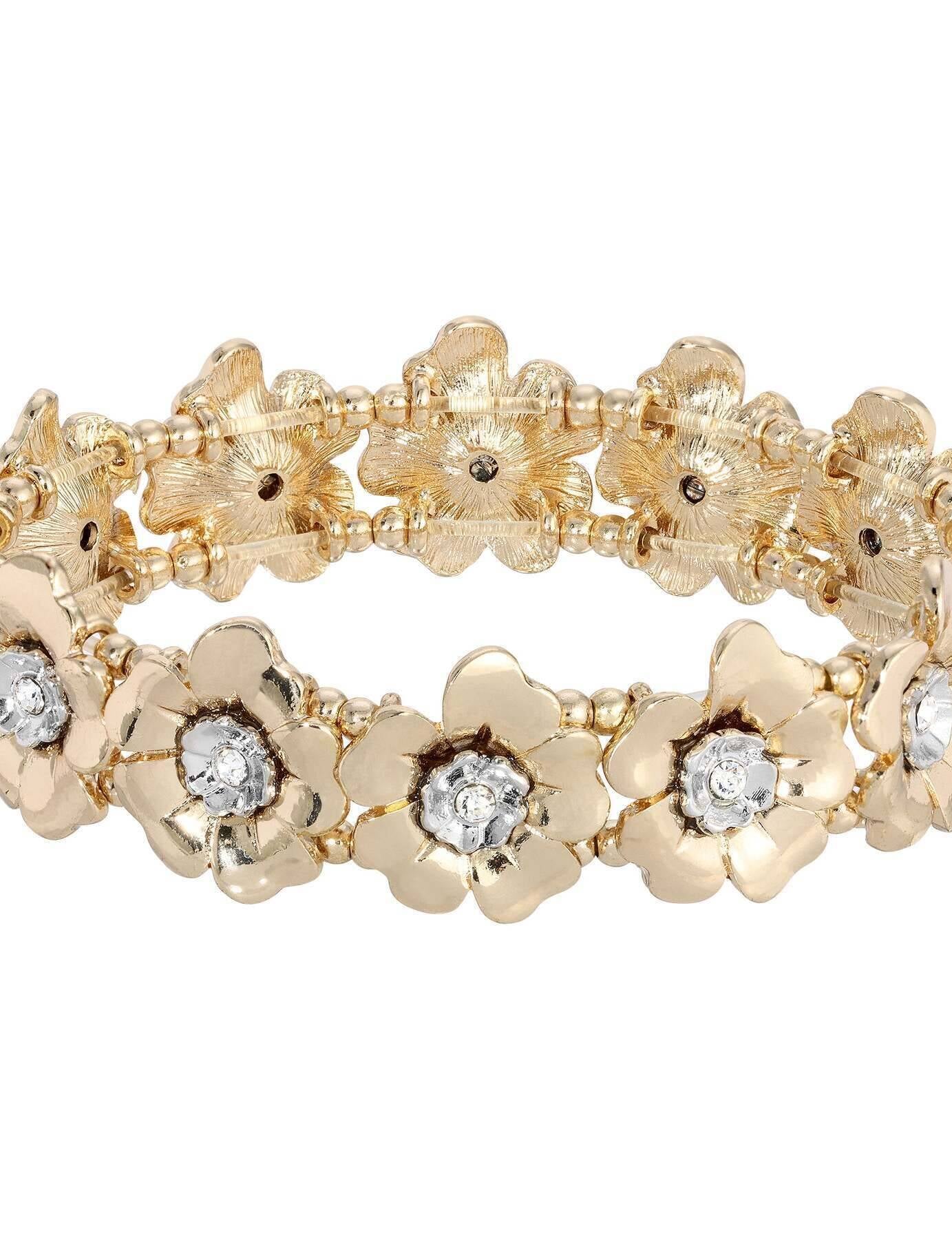 2028 Jewelry Two Tone Crystal Flower Stretch Bracelet