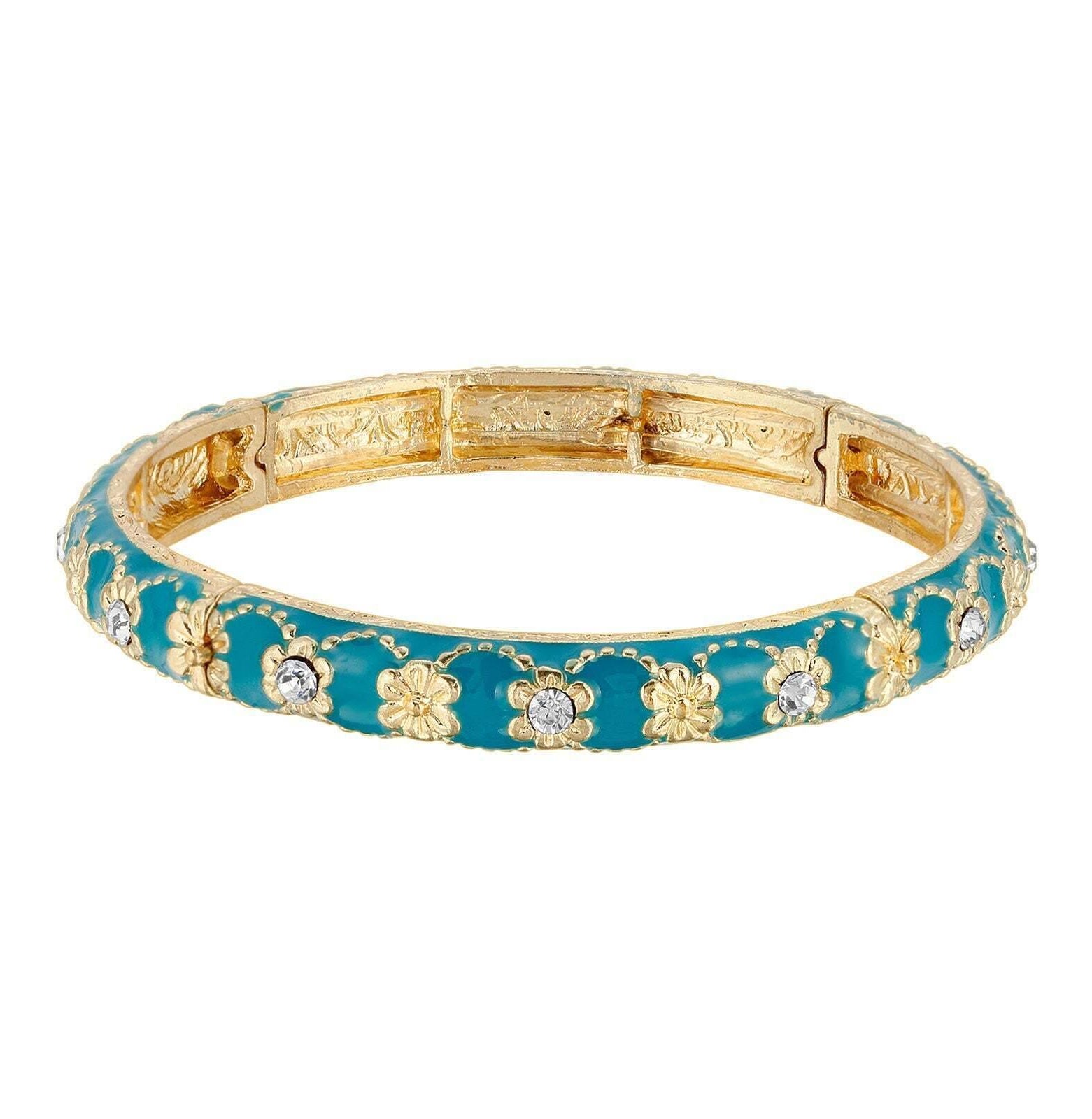 2028 Jewelry Blue Zircon Enamel & Crystal Floral Stretch Bracelet