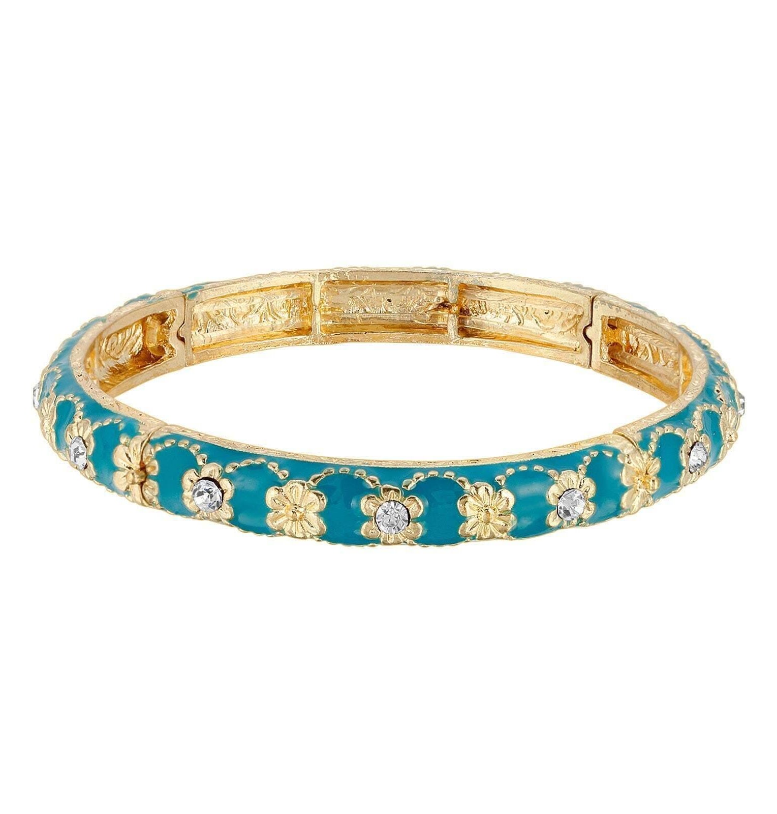 2028 Jewelry Blue Zircon Enamel & Crystal Floral Stretch Bracelet