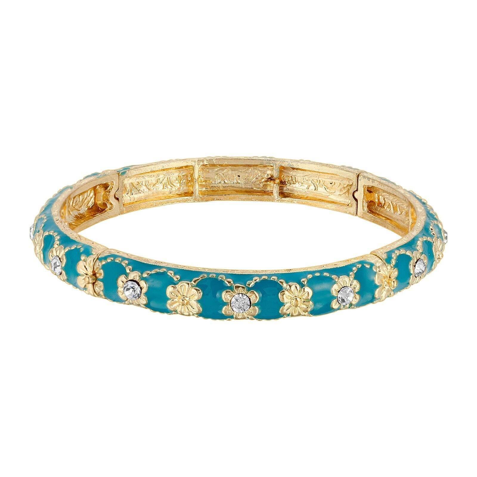 2028 Jewelry Blue Zircon Enamel & Crystal Floral Stretch Bracelet