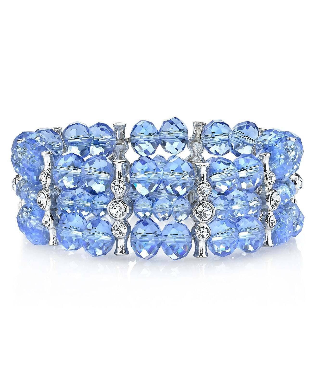 2028 Jewelry Multi Round Crystal 3-Row Beaded Stretch Bracelet