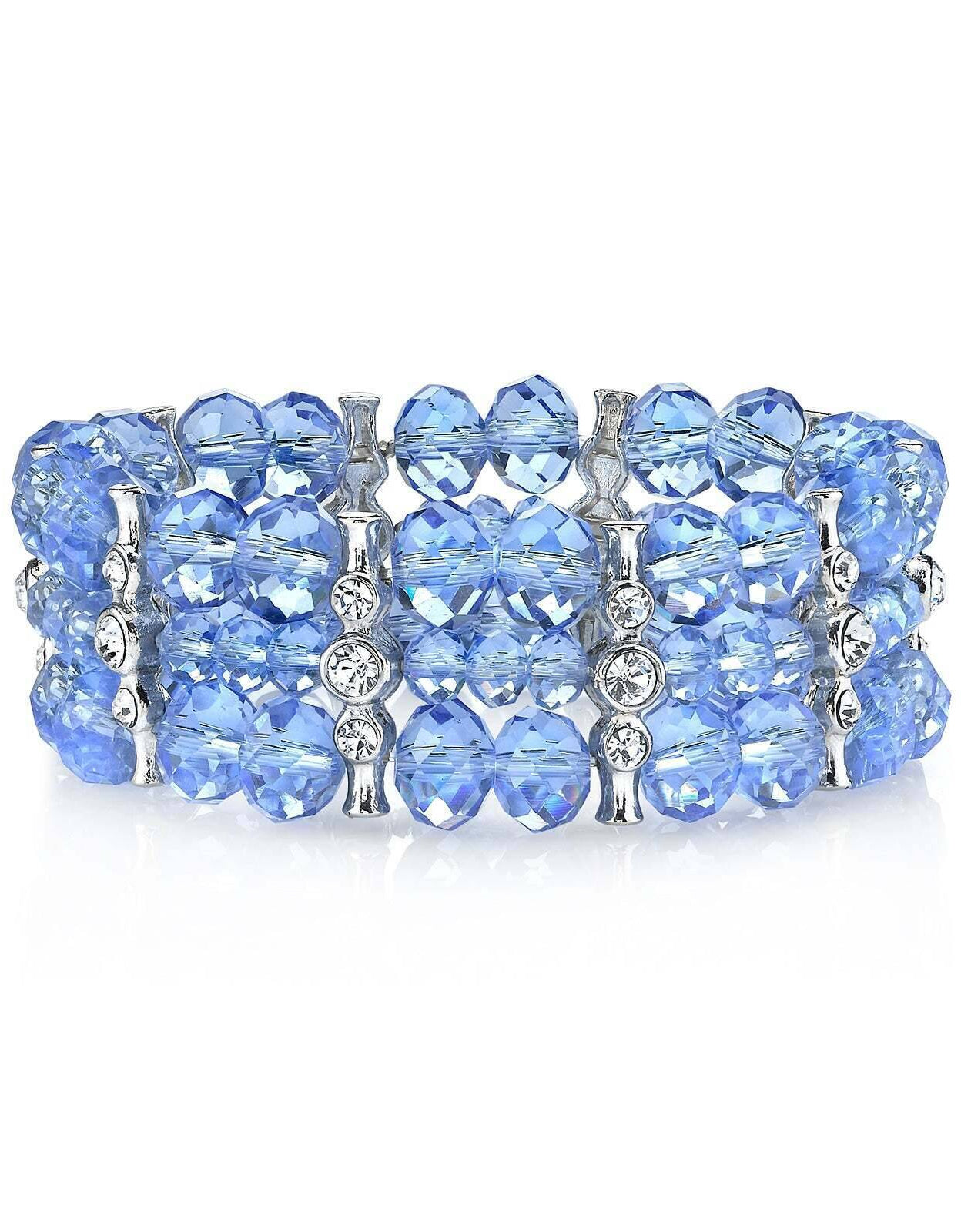 2028 Jewelry Multi Round Crystal 3-Row Beaded Stretch Bracelet