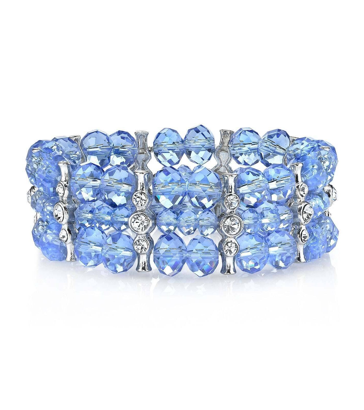 2028 Jewelry Multi Round Crystal 3-Row Beaded Stretch Bracelet