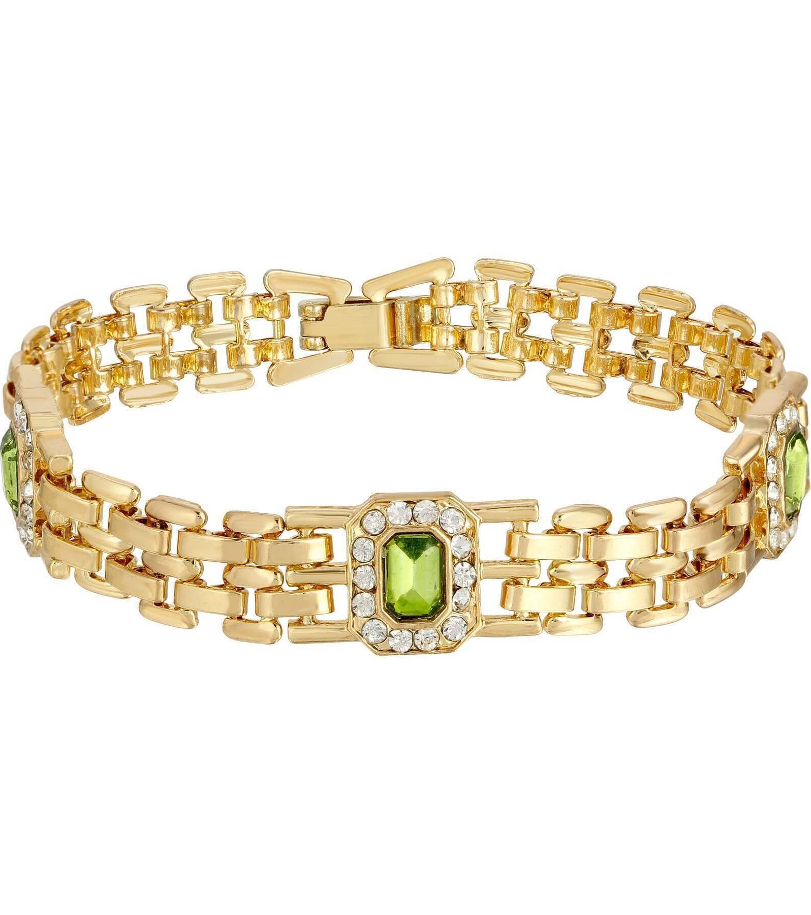 2028 Jewelry Octagon Peridot Green Crystal Brick Chain Bracelet
