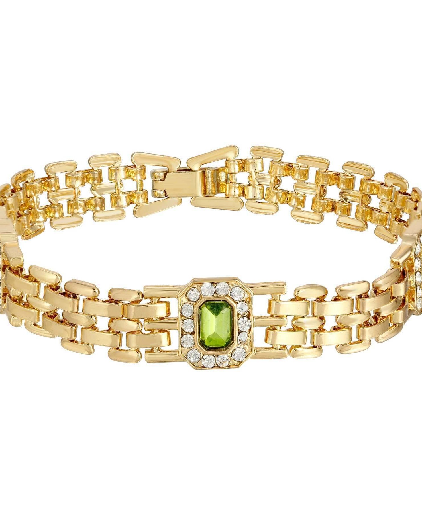 2028 Jewelry Octagon Peridot Green Crystal Brick Chain Bracelet