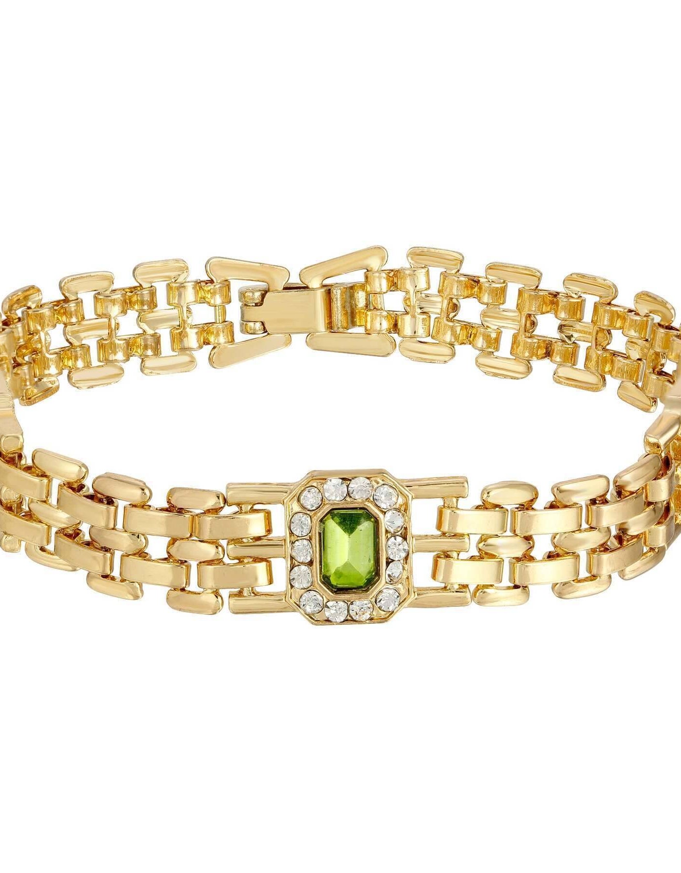 2028 Jewelry Octagon Peridot Green Crystal Brick Chain Bracelet
