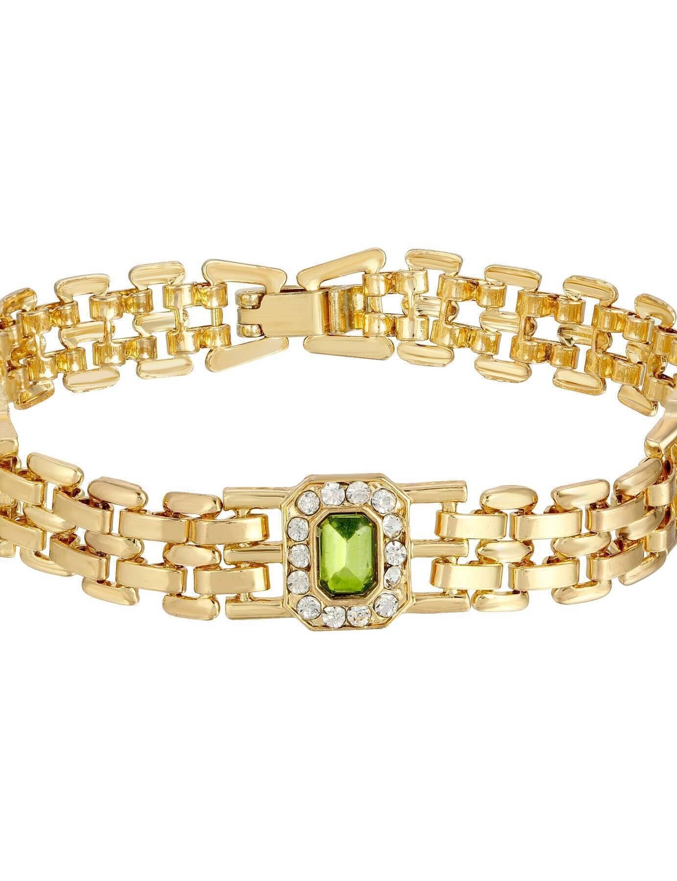 2028 Jewelry Octagon Peridot Green Crystal Brick Chain Bracelet