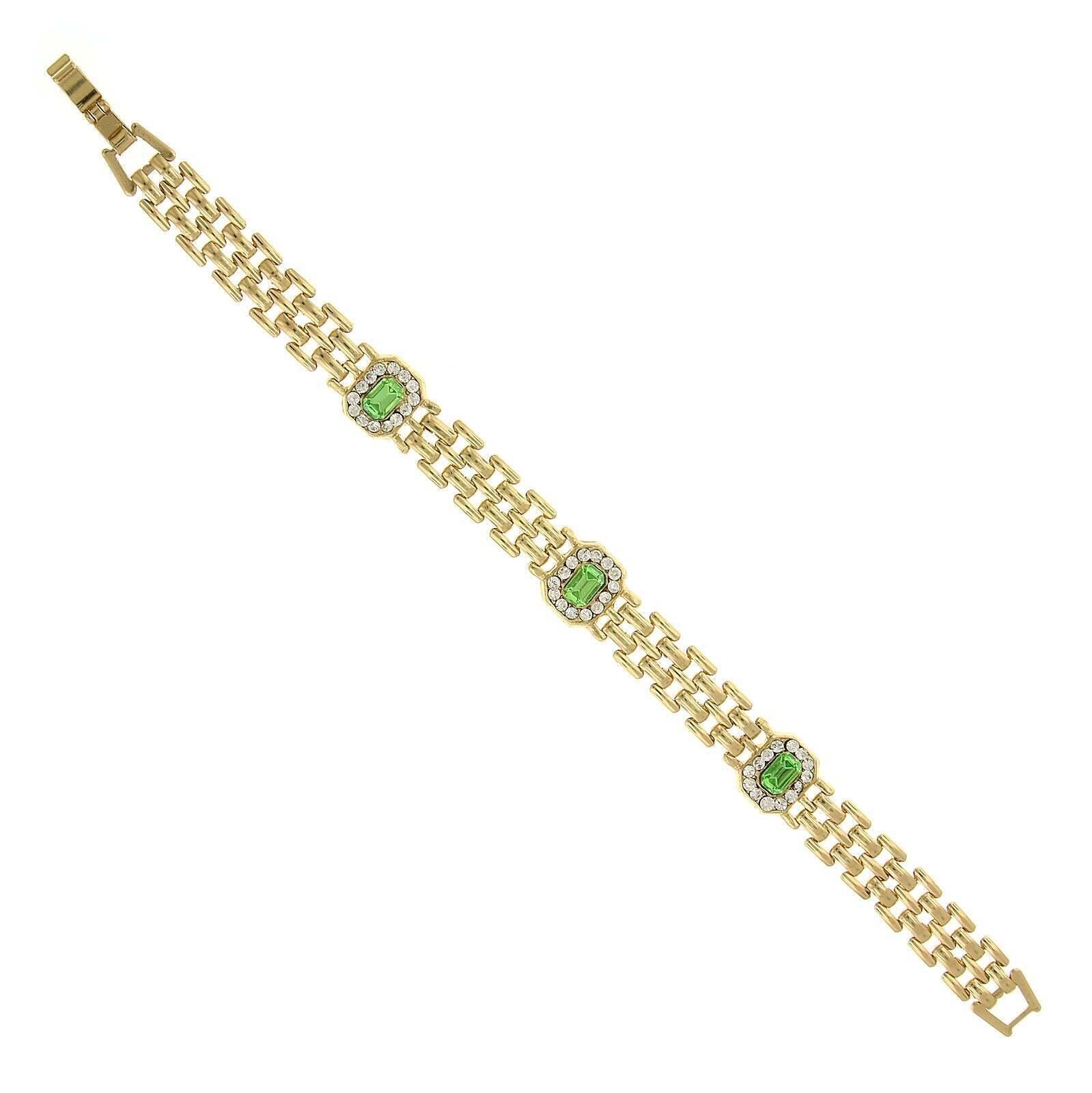 2028 Jewelry Octagon Peridot Green Crystal Brick Chain Bracelet