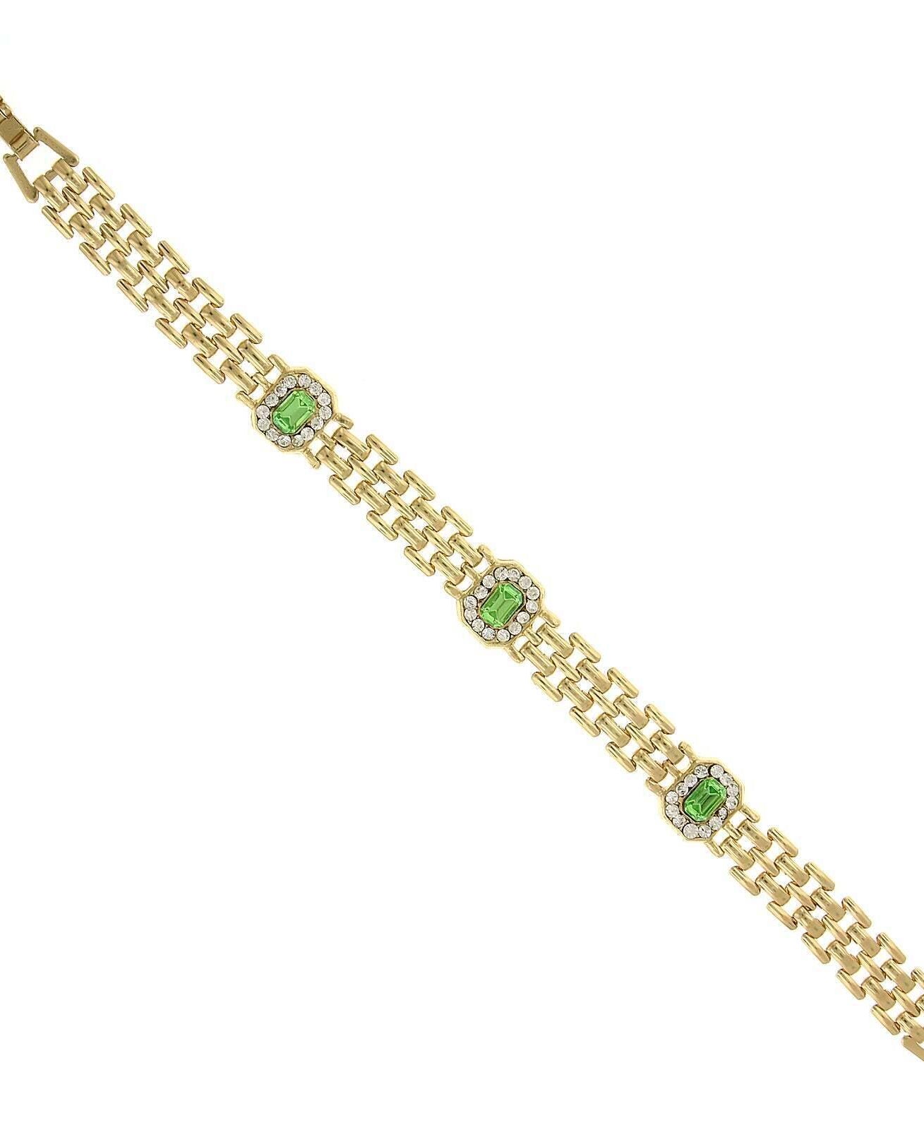 2028 Jewelry Octagon Peridot Green Crystal Brick Chain Bracelet